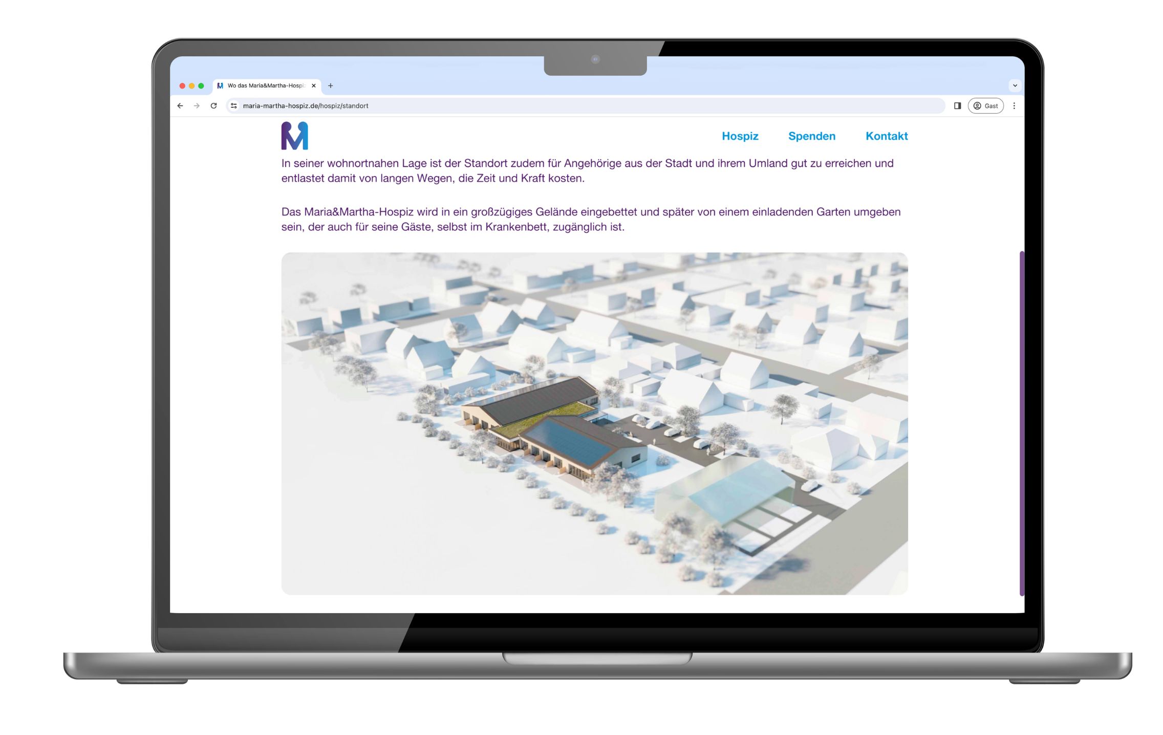 Ein Laptop mit der Maria&Martha Website