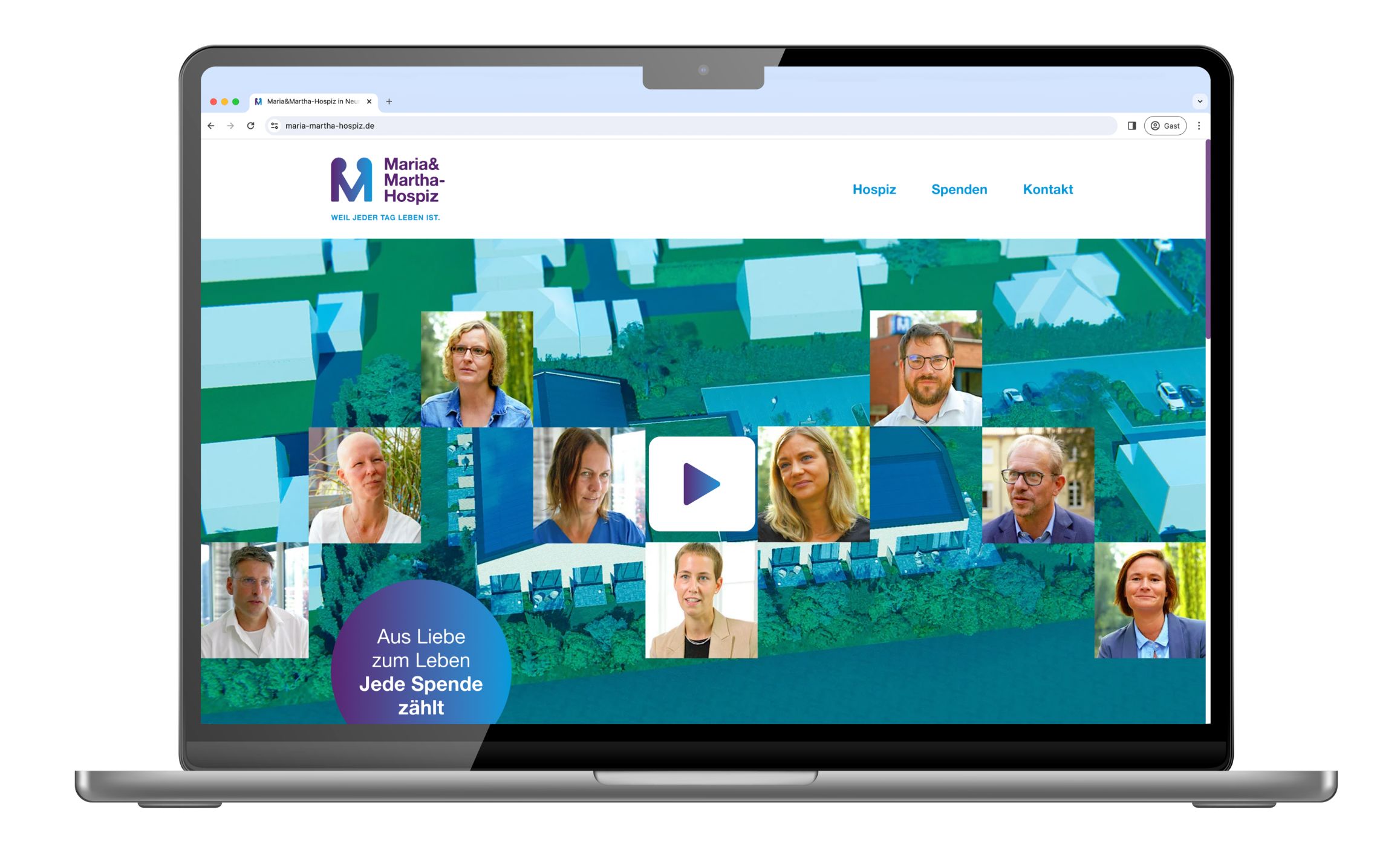 Ein Laptop mit der Maria&Martha Website