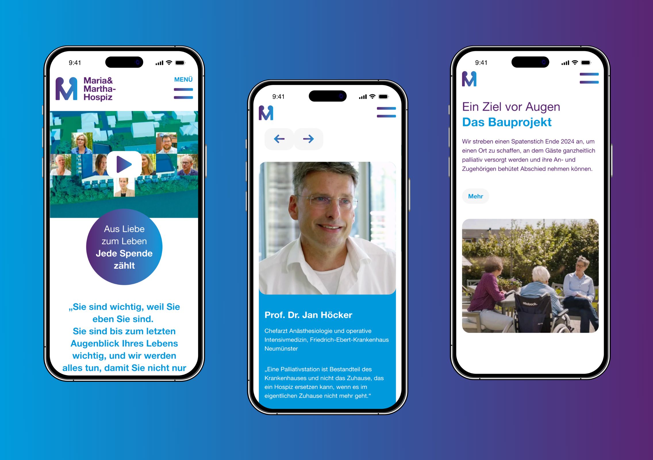 Verschiedene Ansichten der Maria&Martha Website auf Smartphones.