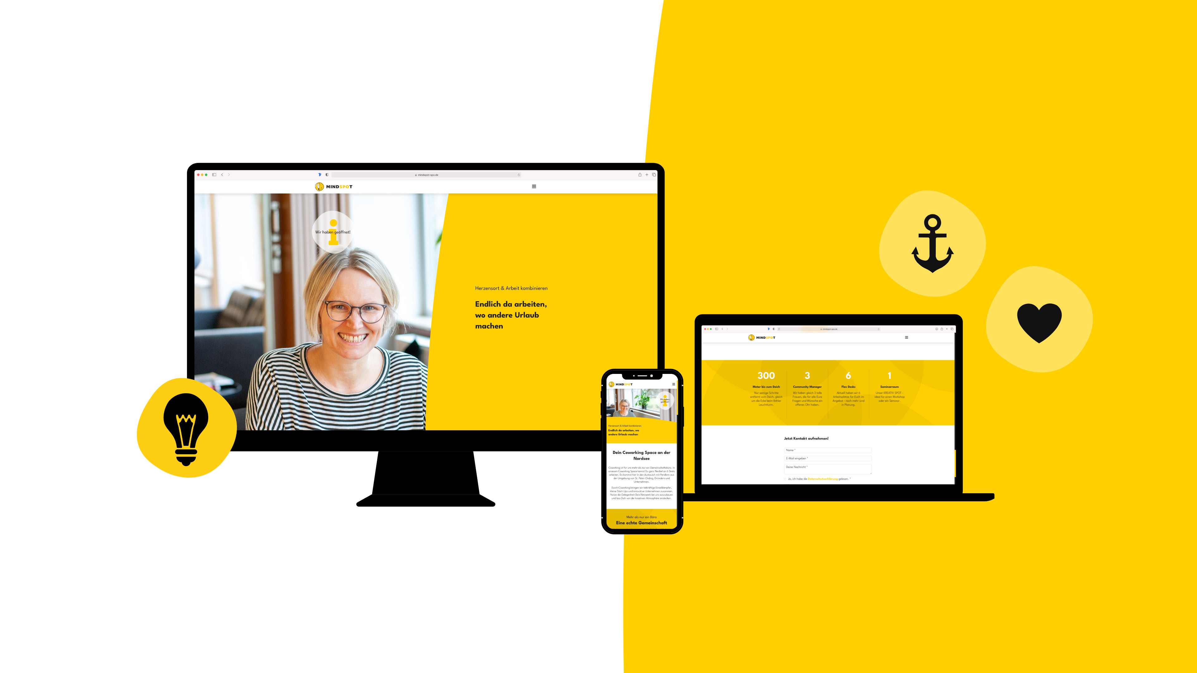 Mindspot Homepage in drei digitalen Ansichten