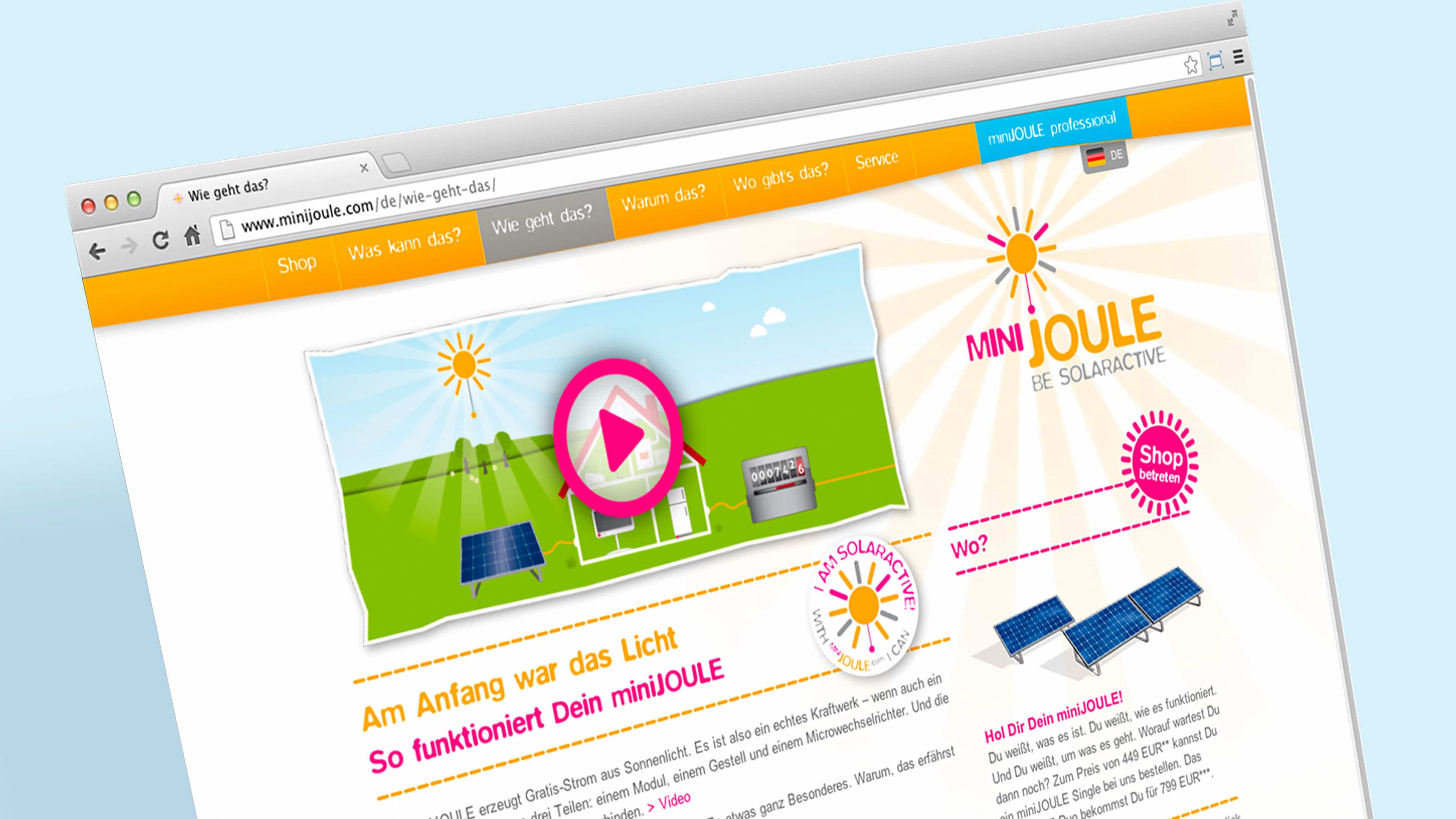 Ausschnitt der minijoule Homepage