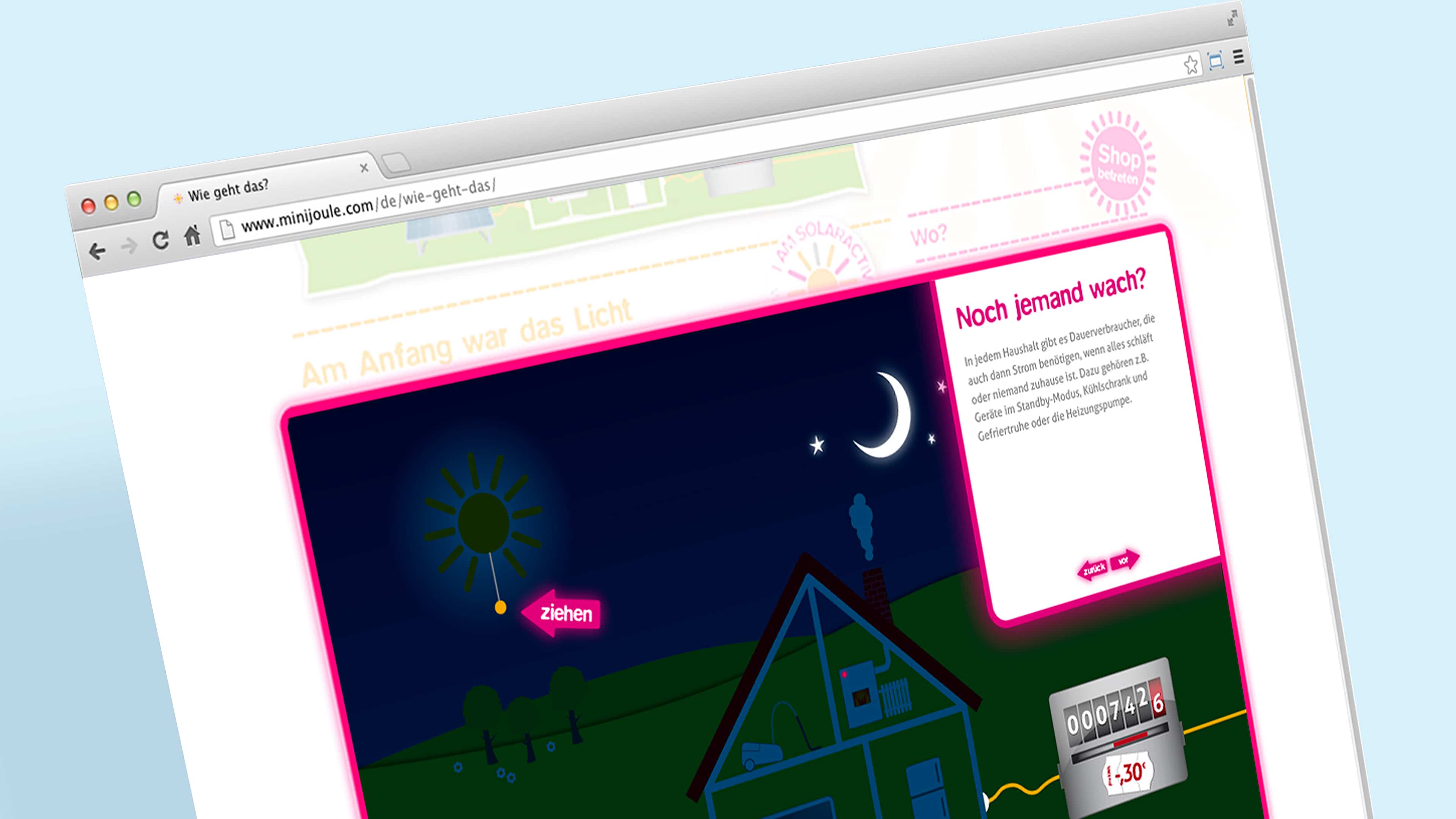 Ausschnitt von der mini joule Homepage