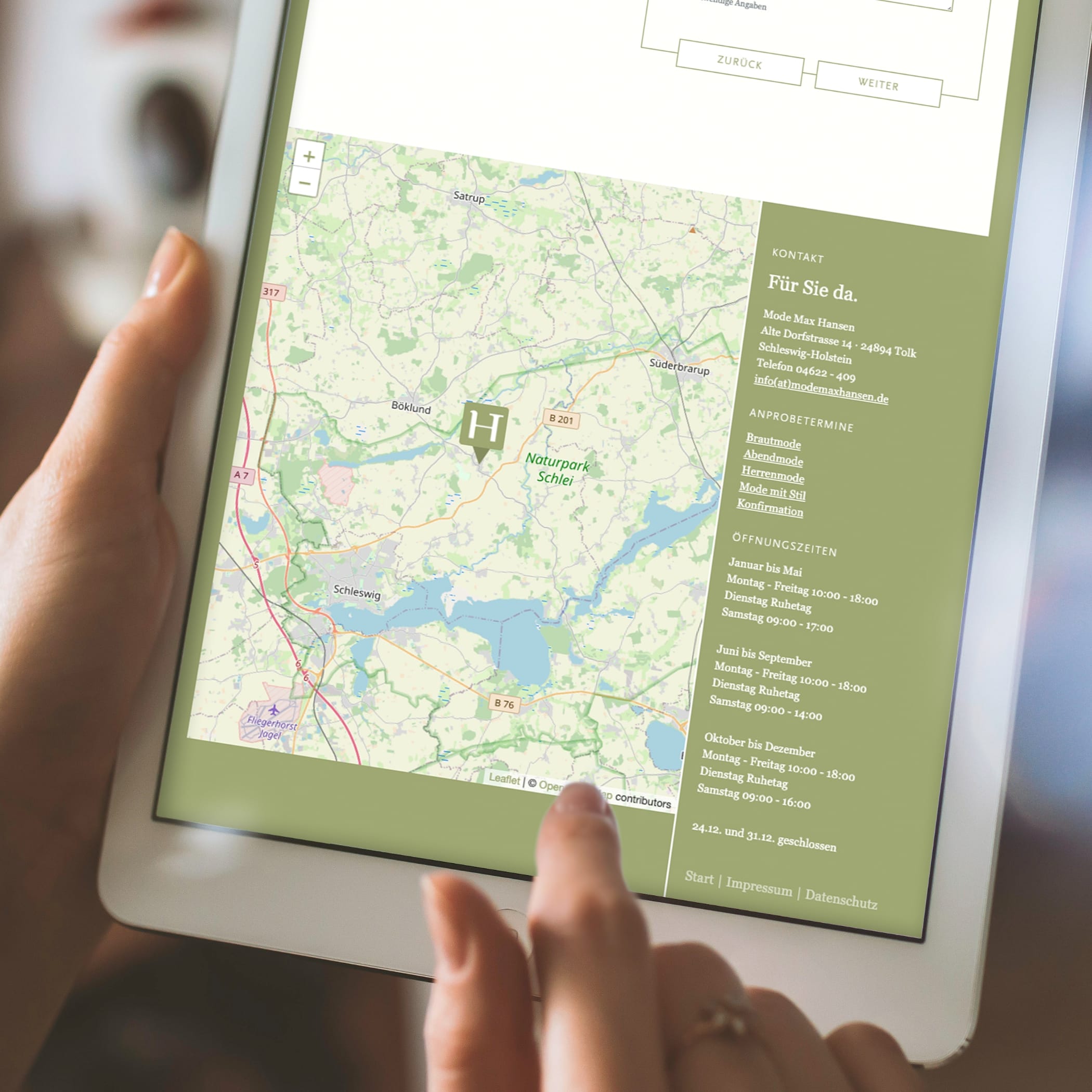h2_mmh-termin_teaser_08.jpg Landkarte von der Schlei Region mit dem Standort von Mode Max Hansen
