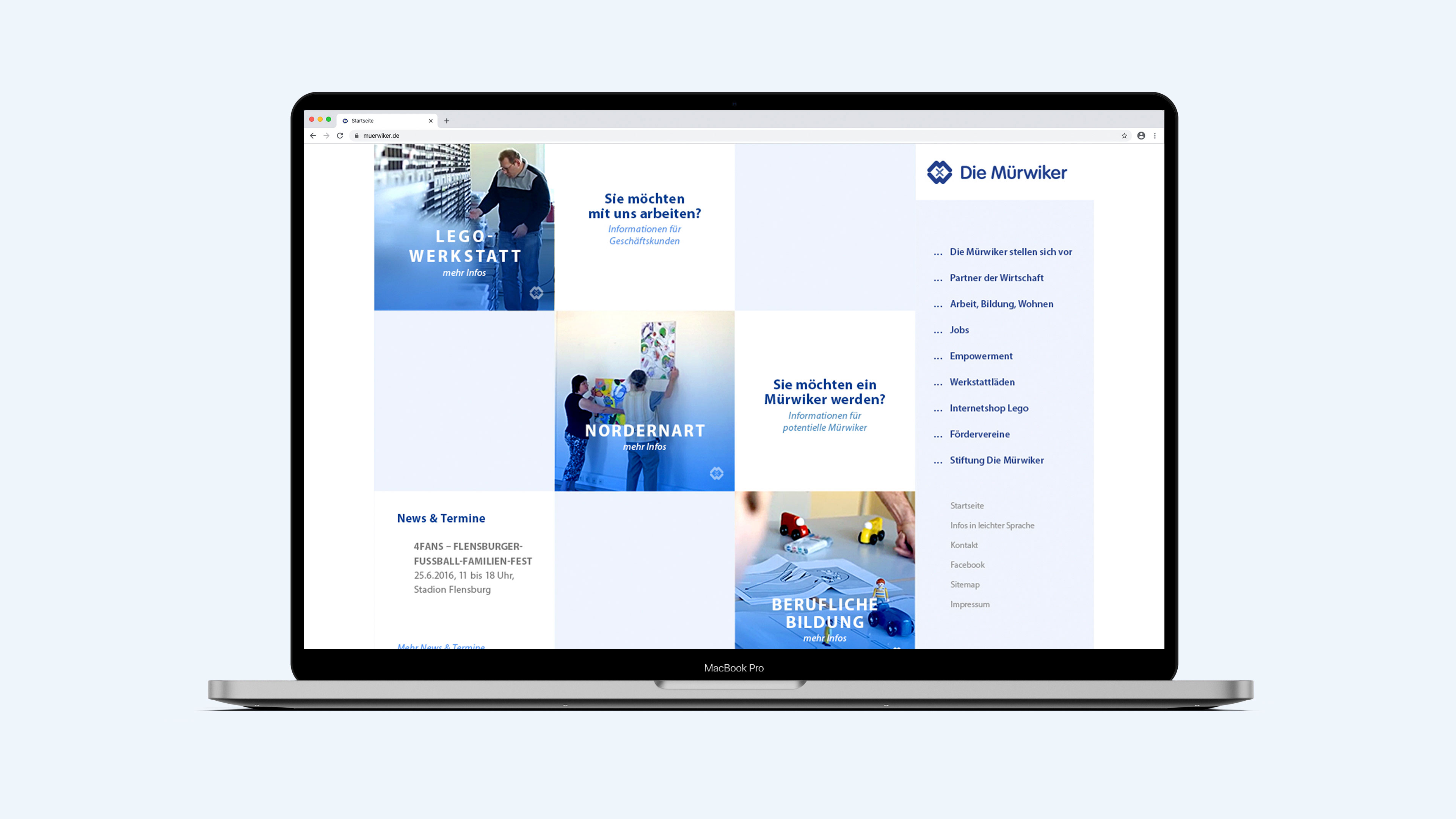 Die Muerwiker Homepage mit verschiedenen Kacheln