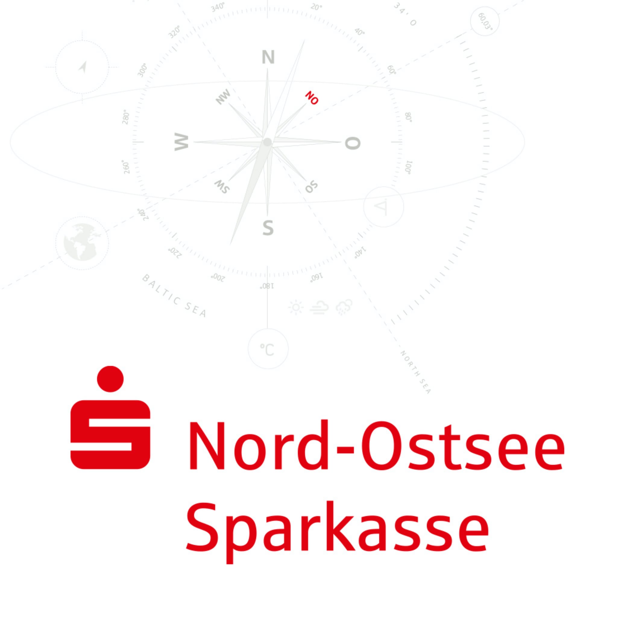 hochzwei_nosp_teaser_02.jpg Logo der Nord Ostsee Sparkasse mit einem Kompass im Hintergrund