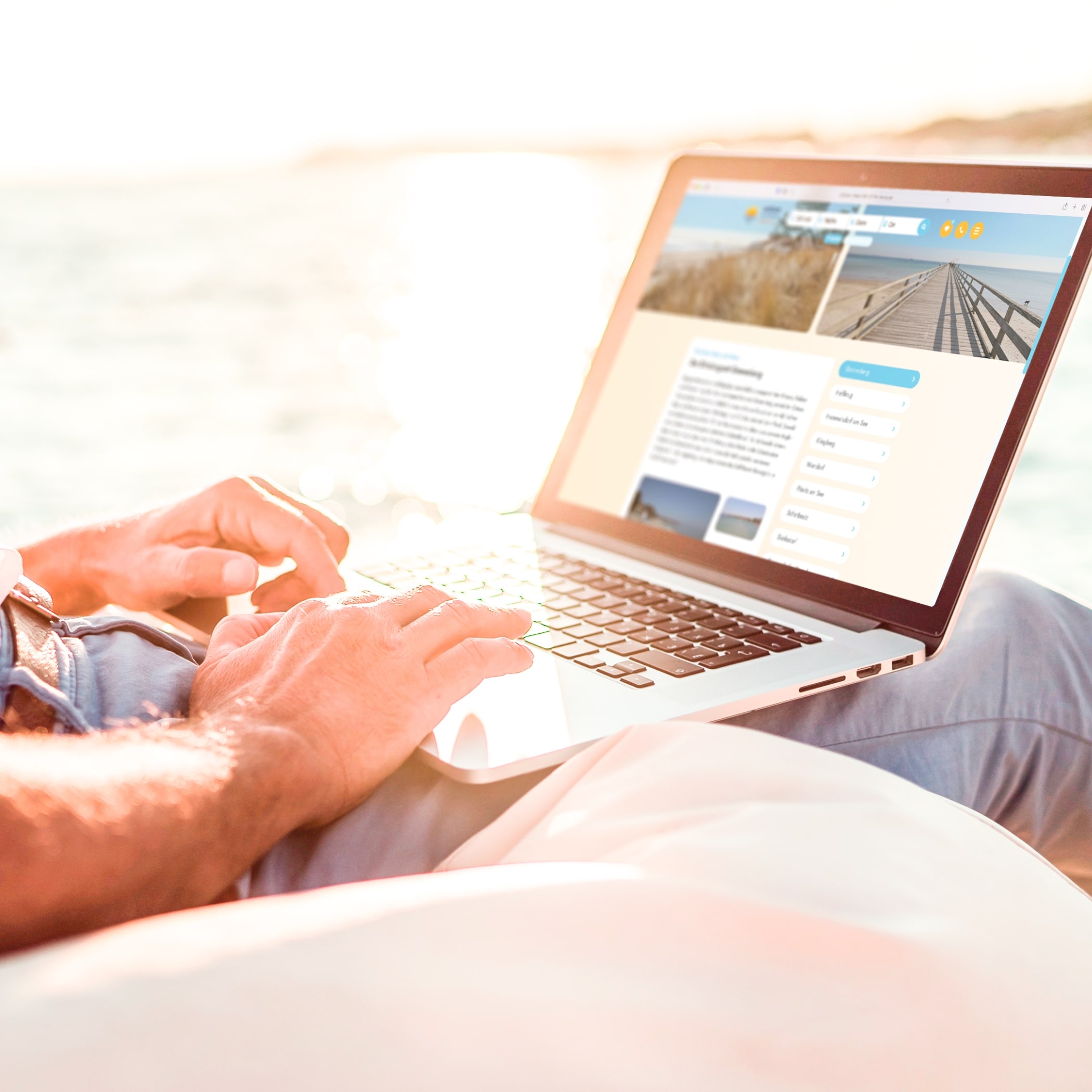 hochzwei_wongel_teaser_03.jpg Mann sitzt am Strand und surft auf der Ostsee Appartement Homepage