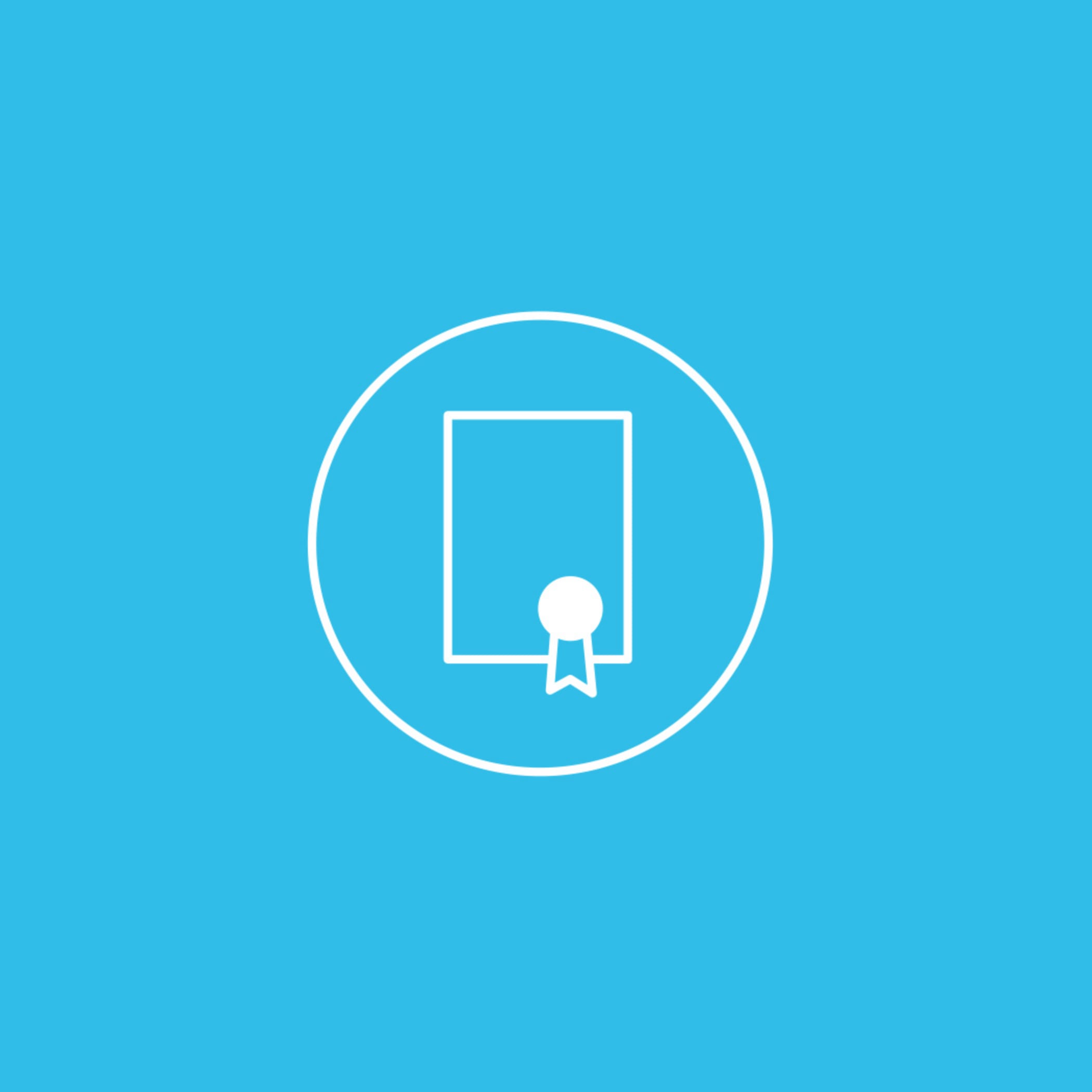 Weißer Kreis mit Zertifikat auf blauem Hintergrund