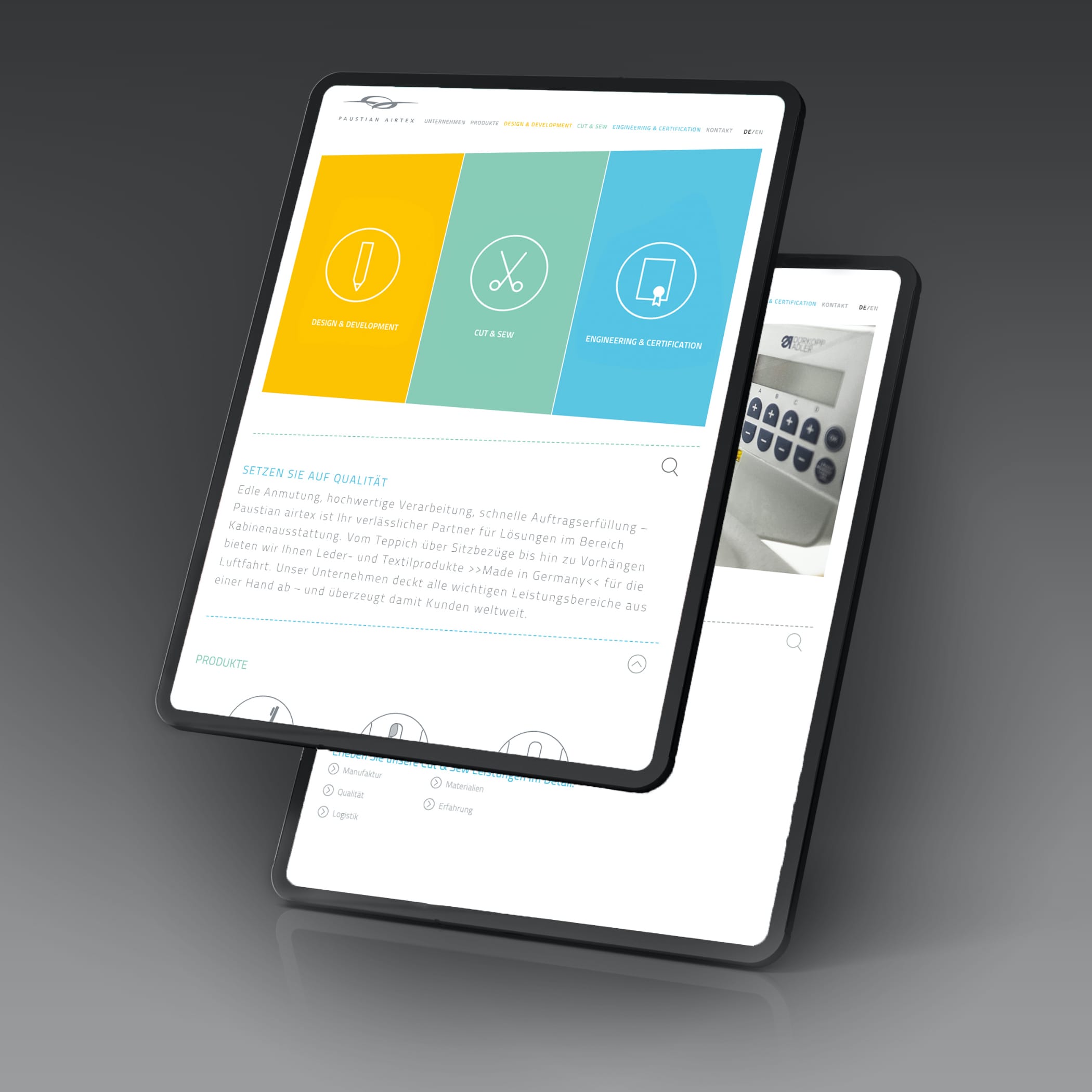 hochzwei_paai_teaser_03.jpg Zwei Ipad Ansichten der Paustian Airtex Hoempage