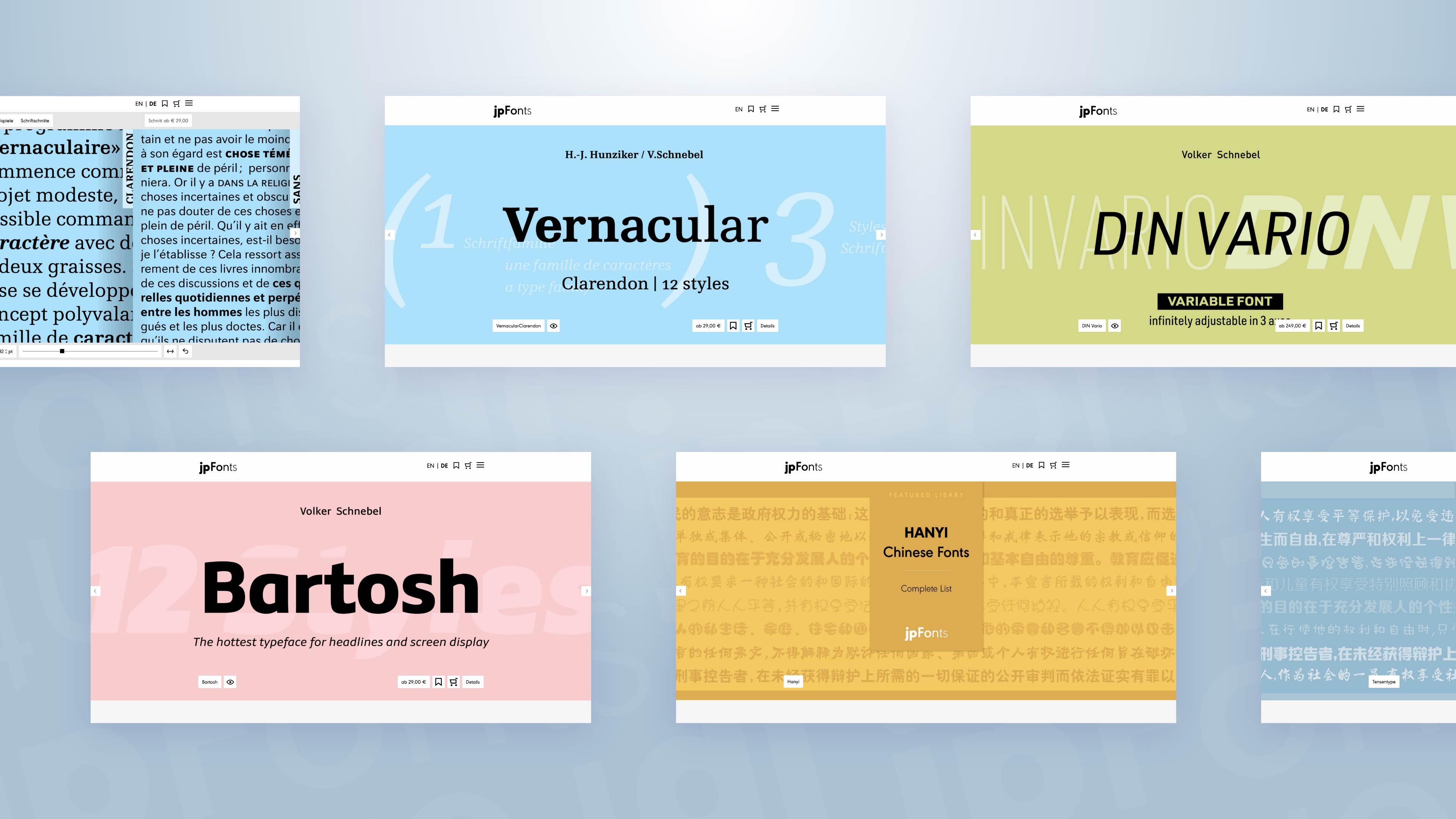 Vier farbige Unterseiten der Peter Rosenfeld Homepage