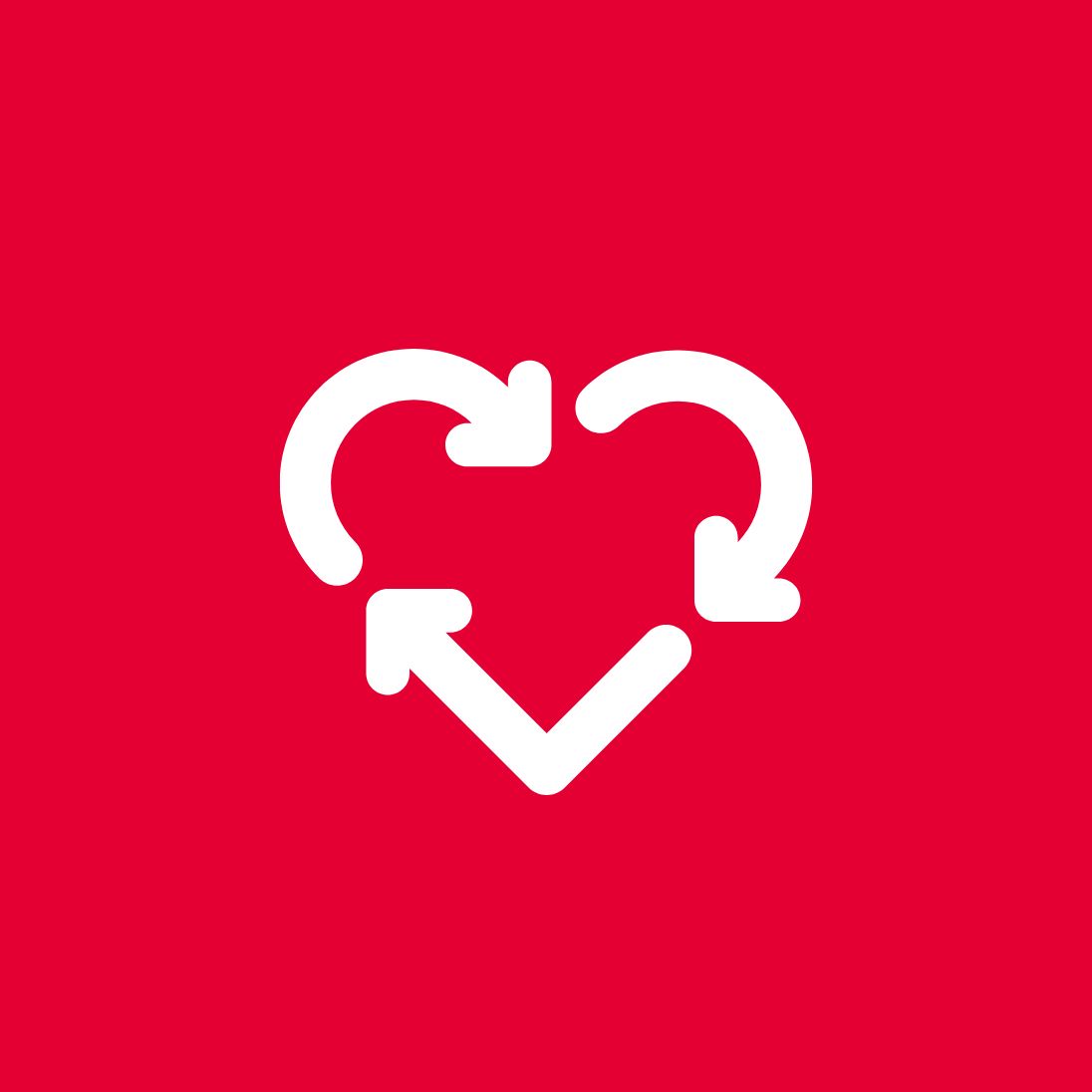 Logo der Pfandlotterie. Ein Herz aus drei Pfeilen im Uhrzeigersinn.