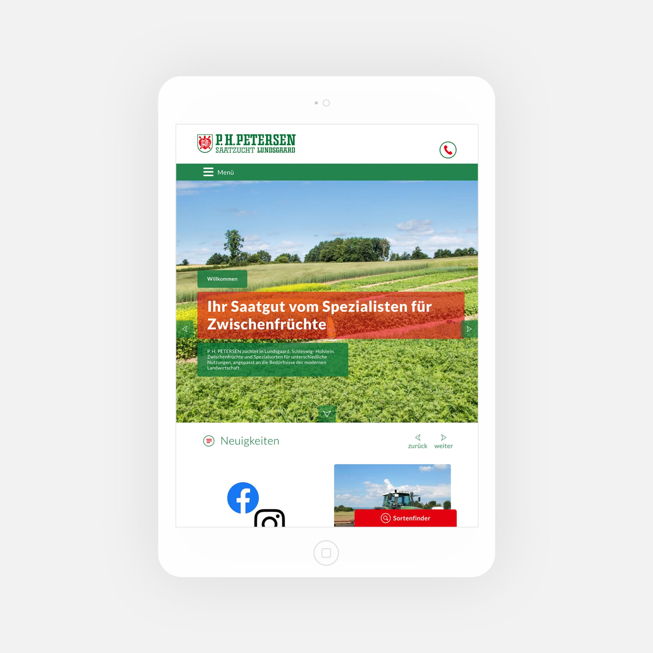 Homepage von ph Petersen in Ipad Ansicht