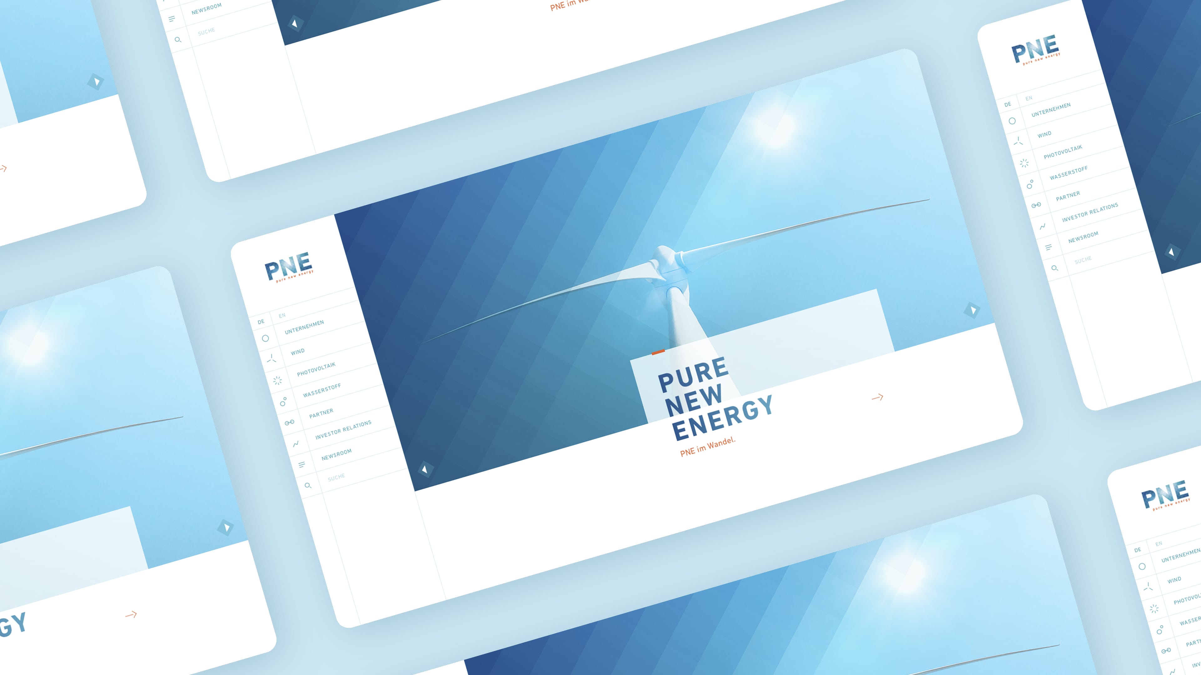 PNE Homepage mit einem Bild eines Windrades