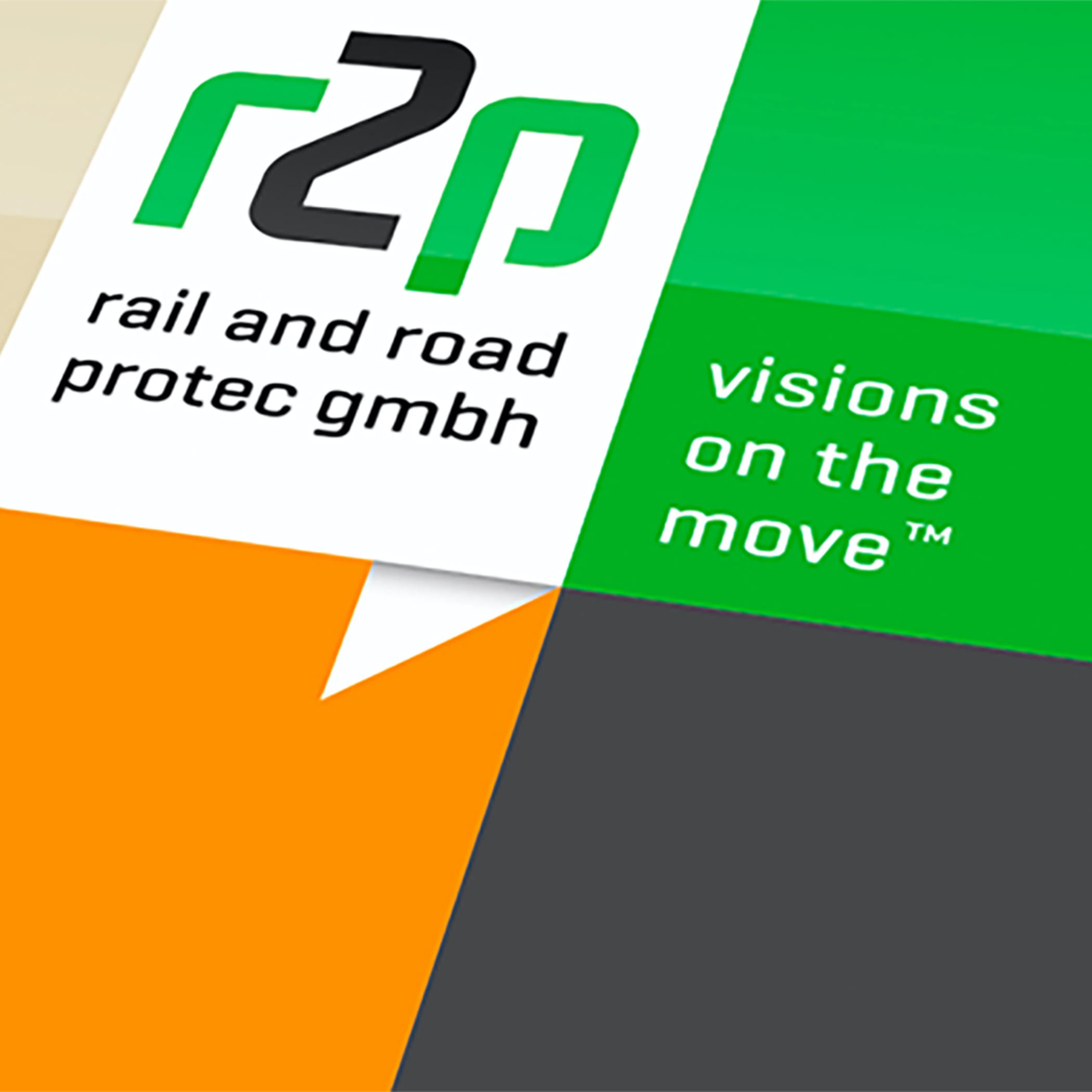 Vier bunte Kacheln mit dem Firmenlogo von r2p