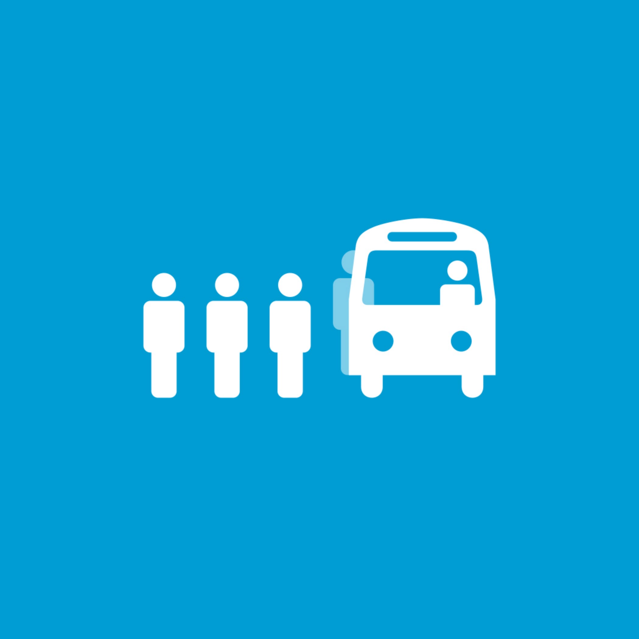 Blaue Kachel mit weißem Bus