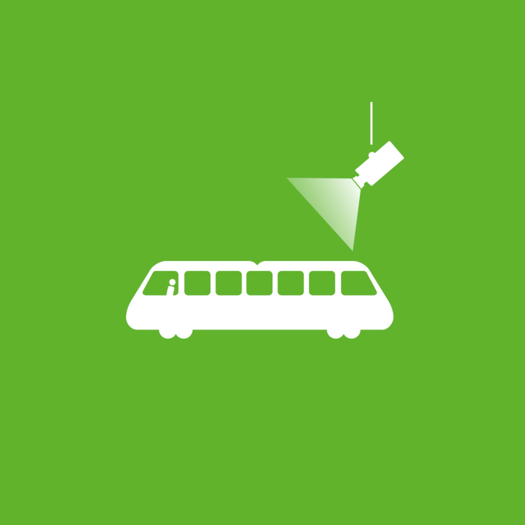 Grüne Kachel mit weißem Bus