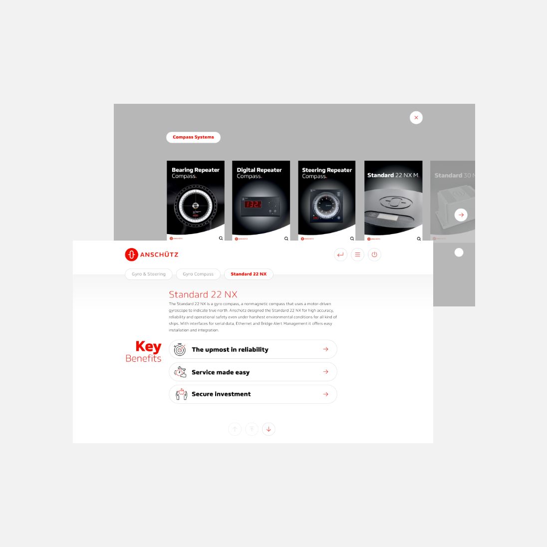 Verschiedene Designansichten der Anschütz-Website.