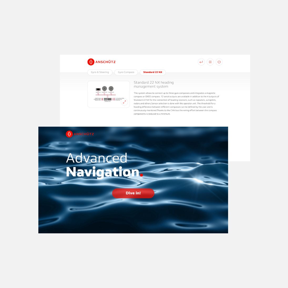 Verschiedene Designansichten der Anschütz-Website.
