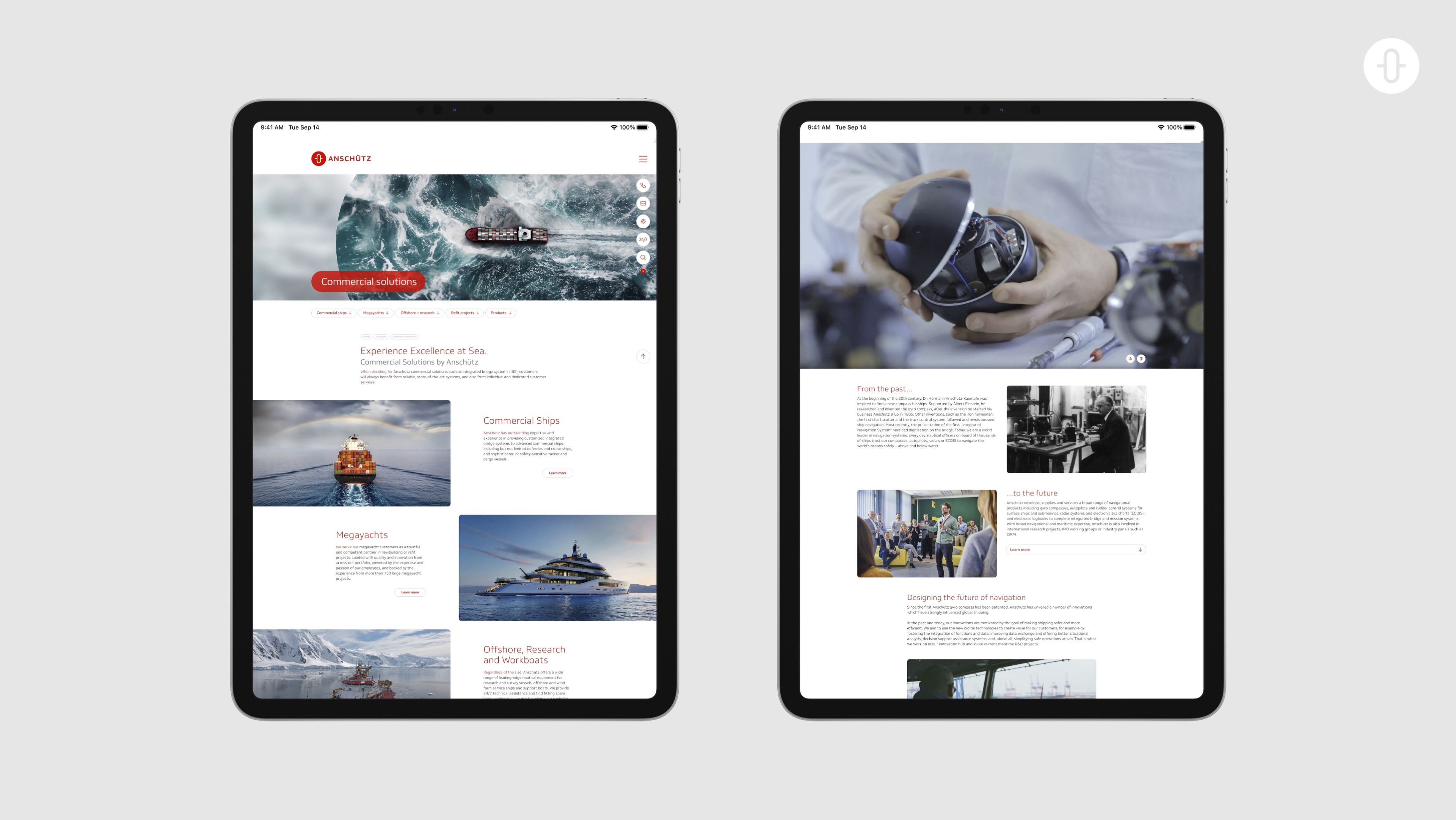 Zweigeteiltes Bild: Zwei Tabletansichten mit der Anschütz Website.