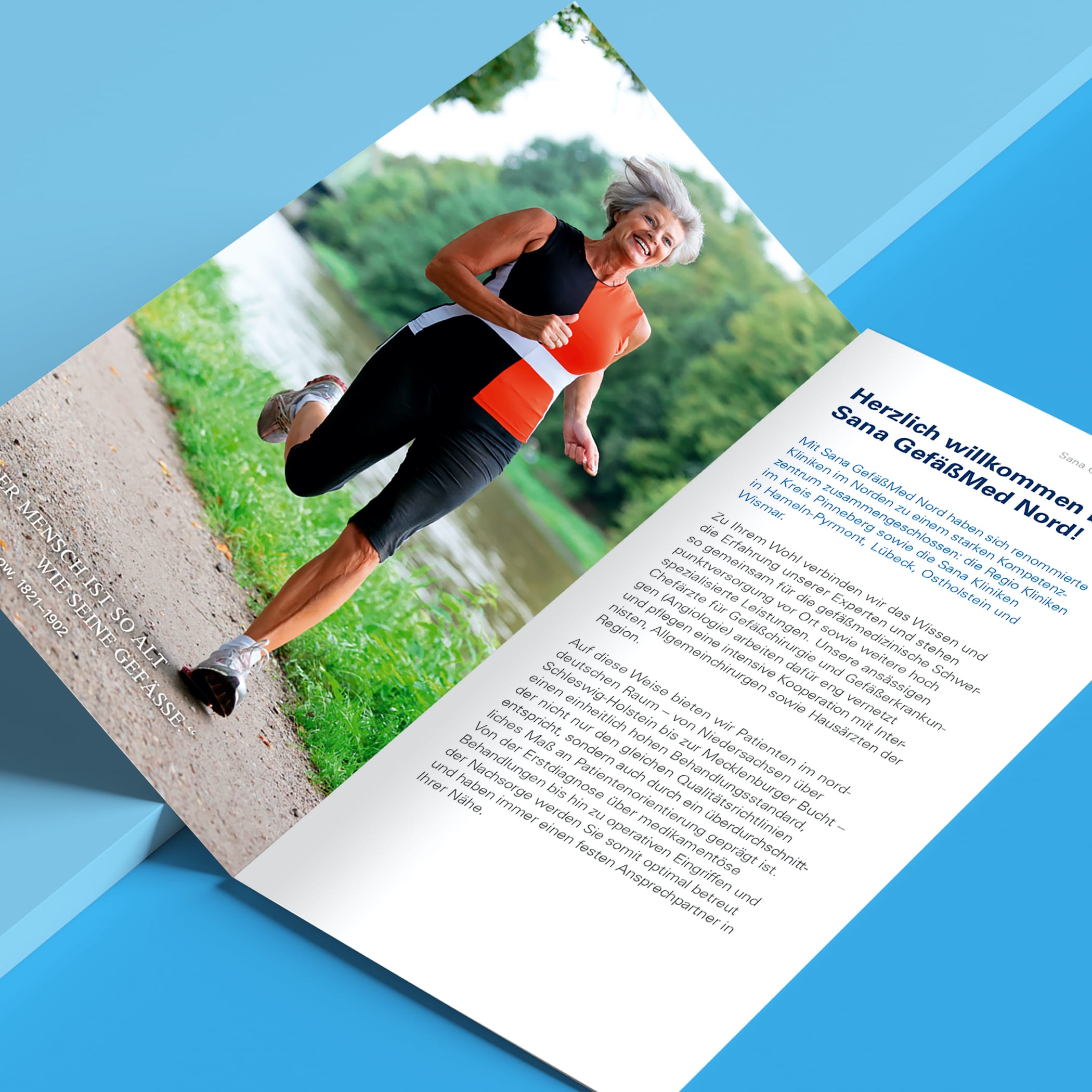hochzwei_sana_teaser_04.jpg Sana Kliniken Broschüre mit einem Bild von einer Joggerin
