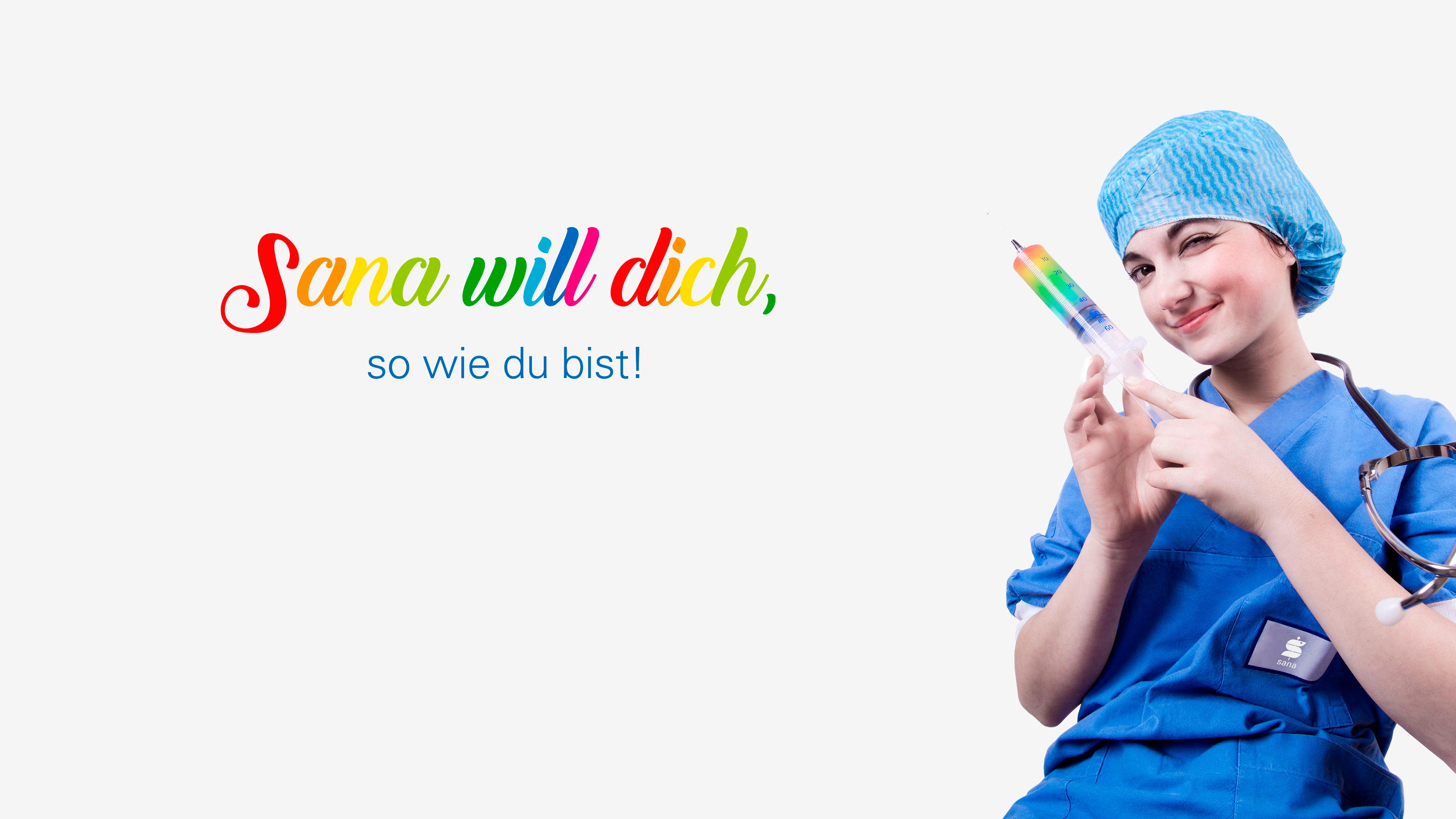 Krankenschwester hat eine bunte Spritze in der Hand