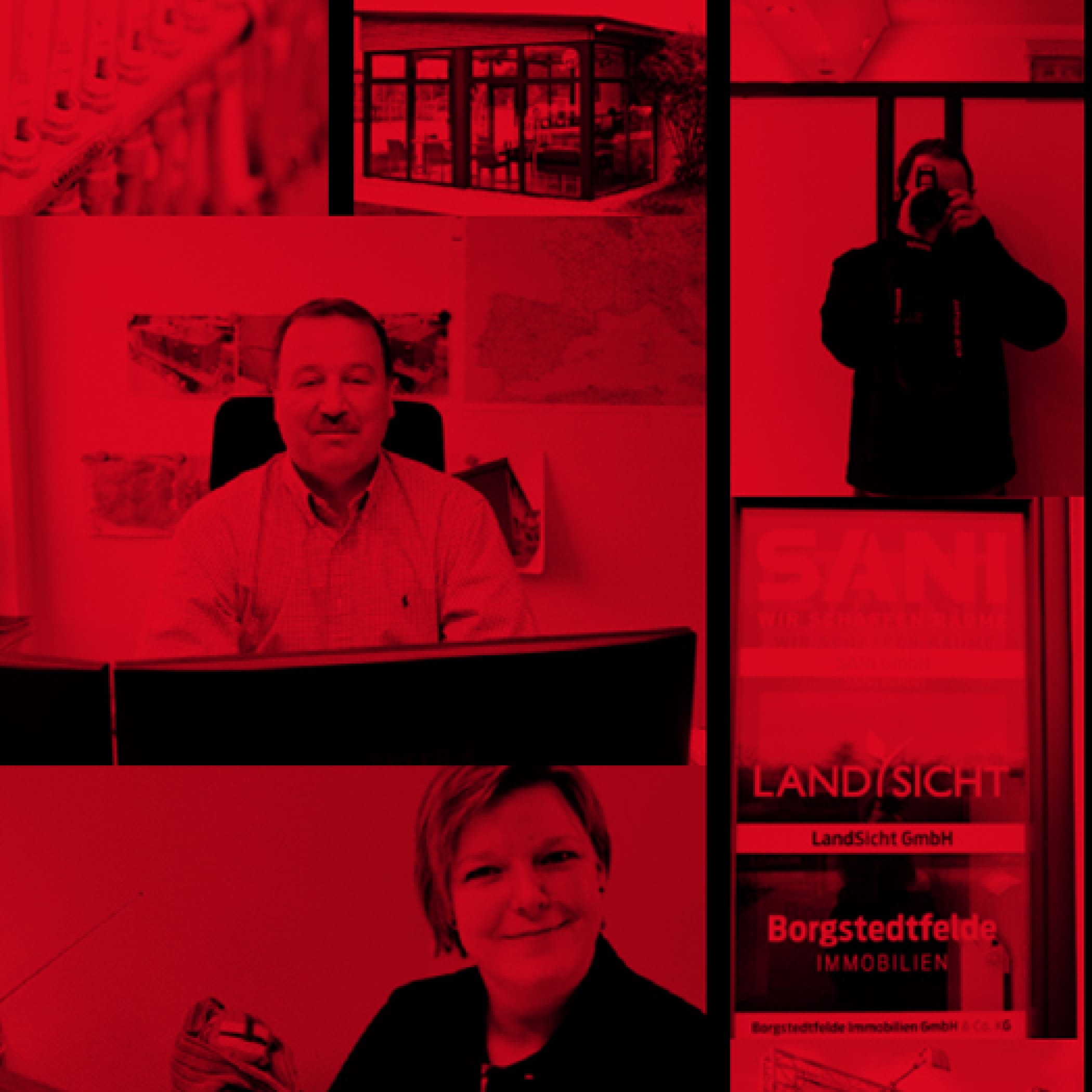 hochzwei_sani_teaser_02.jpg Bildercollage von Sani Mitarbeitern mit rotem Overlay