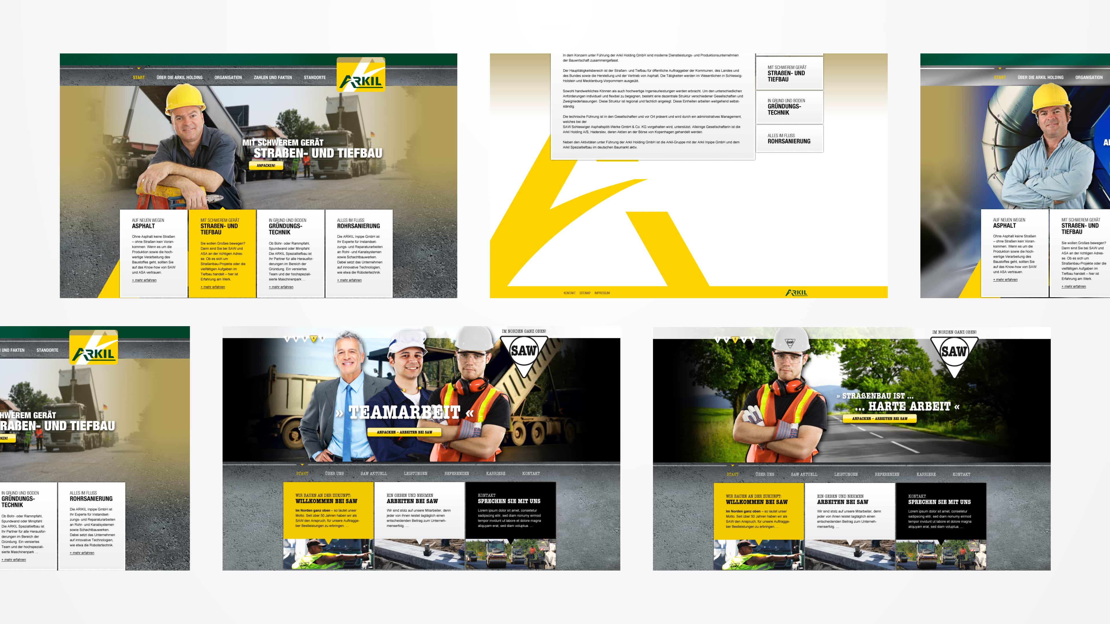 hochzwei_saw_slider_01.jpg Vier Ausschnitte der SAW Website mit Bildercollagen