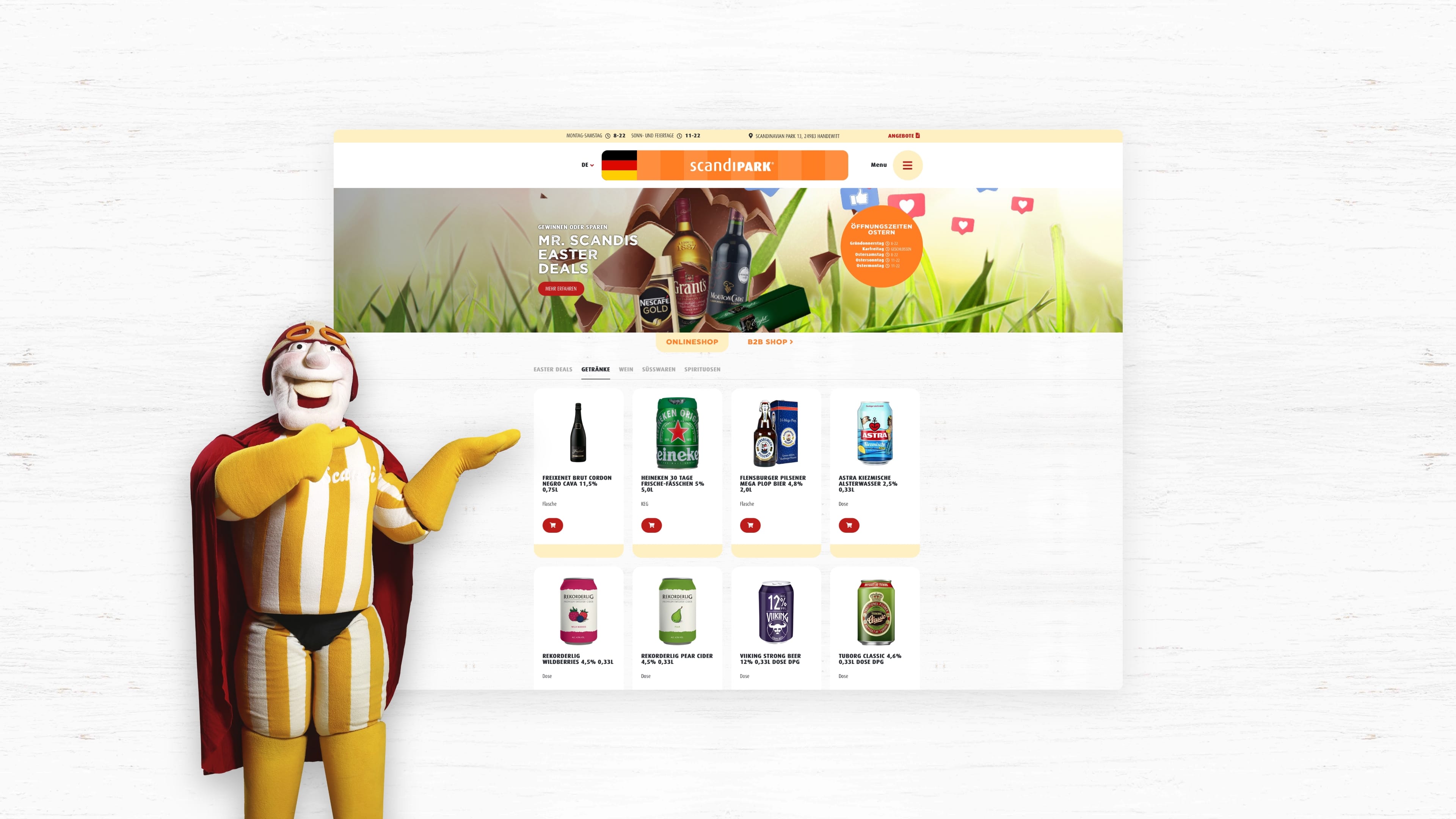 Scandipark Homepage mit Bierdosen