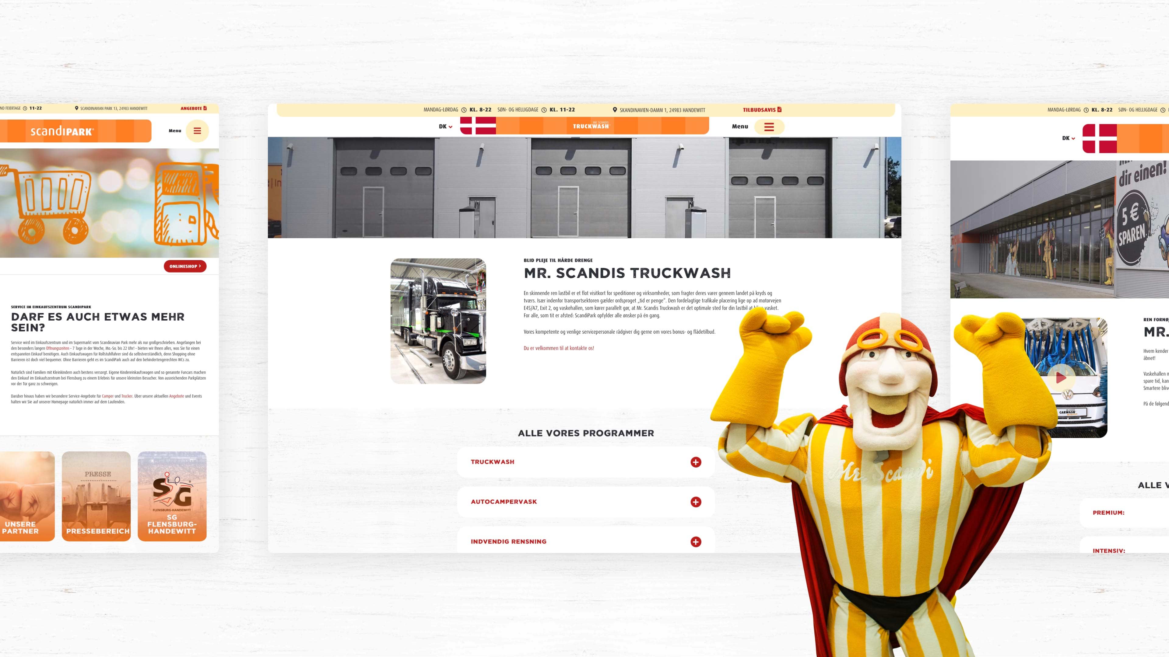 Mr Scandi posiert vor zwei Homepageseiten