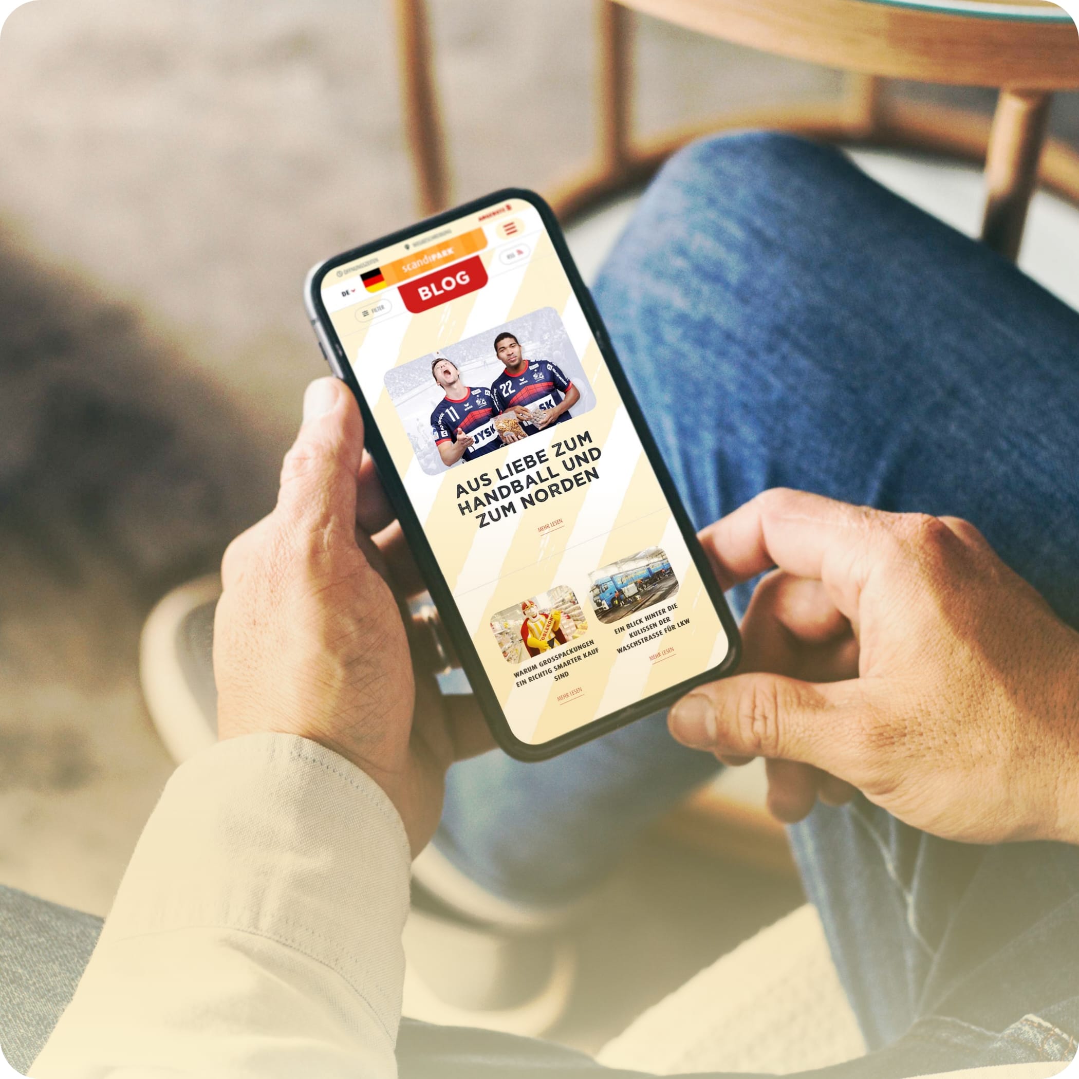 Person surft auf der Scandi Park Homepage