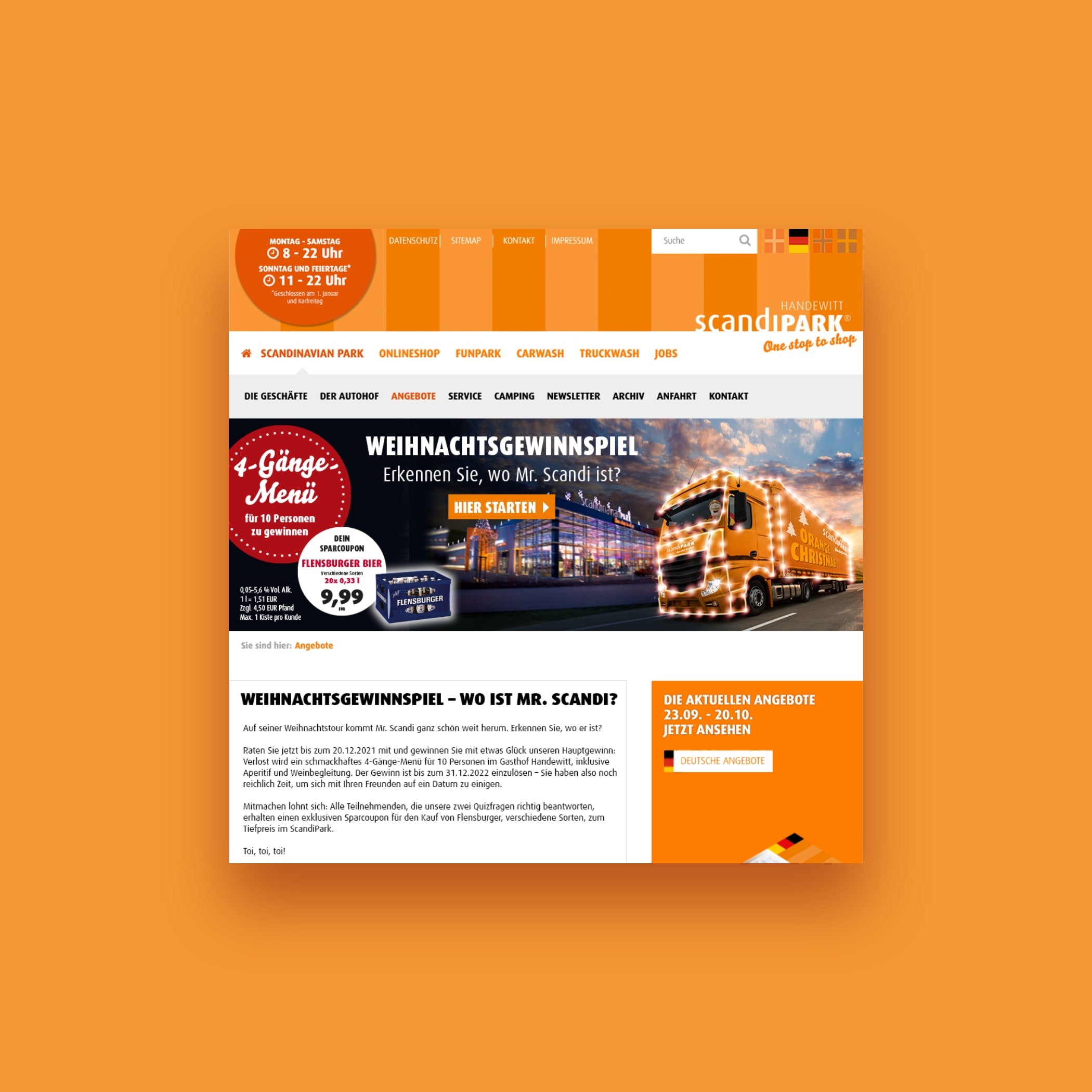 Weihnachtsgewinnspiel auf der Scandipark Homepage