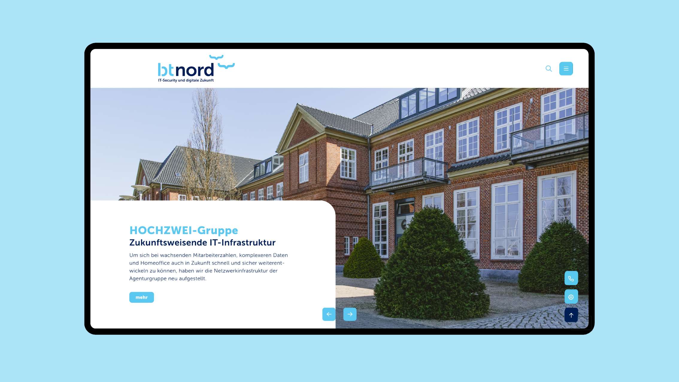 h2_screendesigns_teaser_01.jpg Die Website von bt Nord. Zu sehen ist der Betriebshauptsitz von Hochzwei in Flensburg.