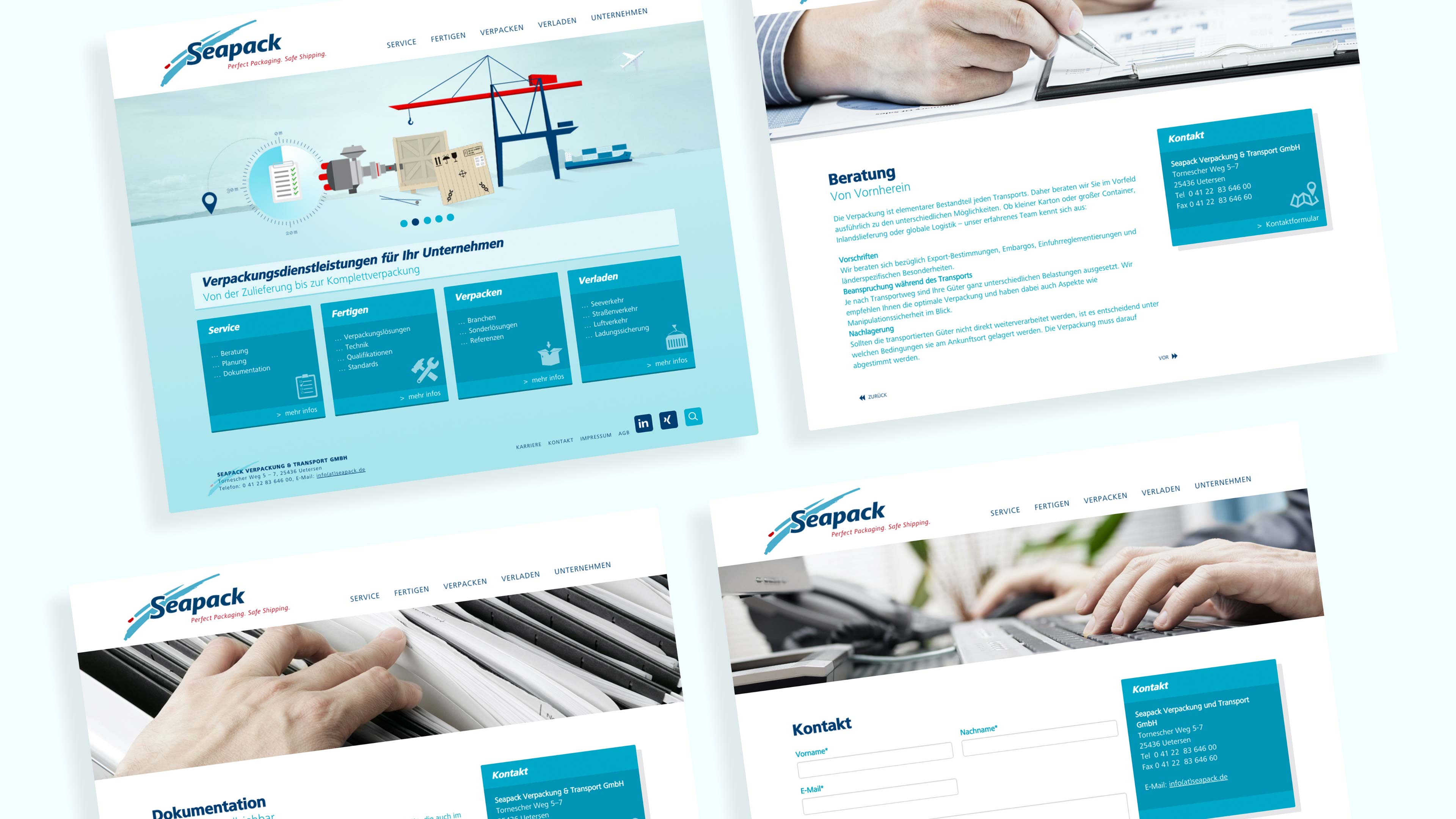 Drei Homepage Seiten von Seapack