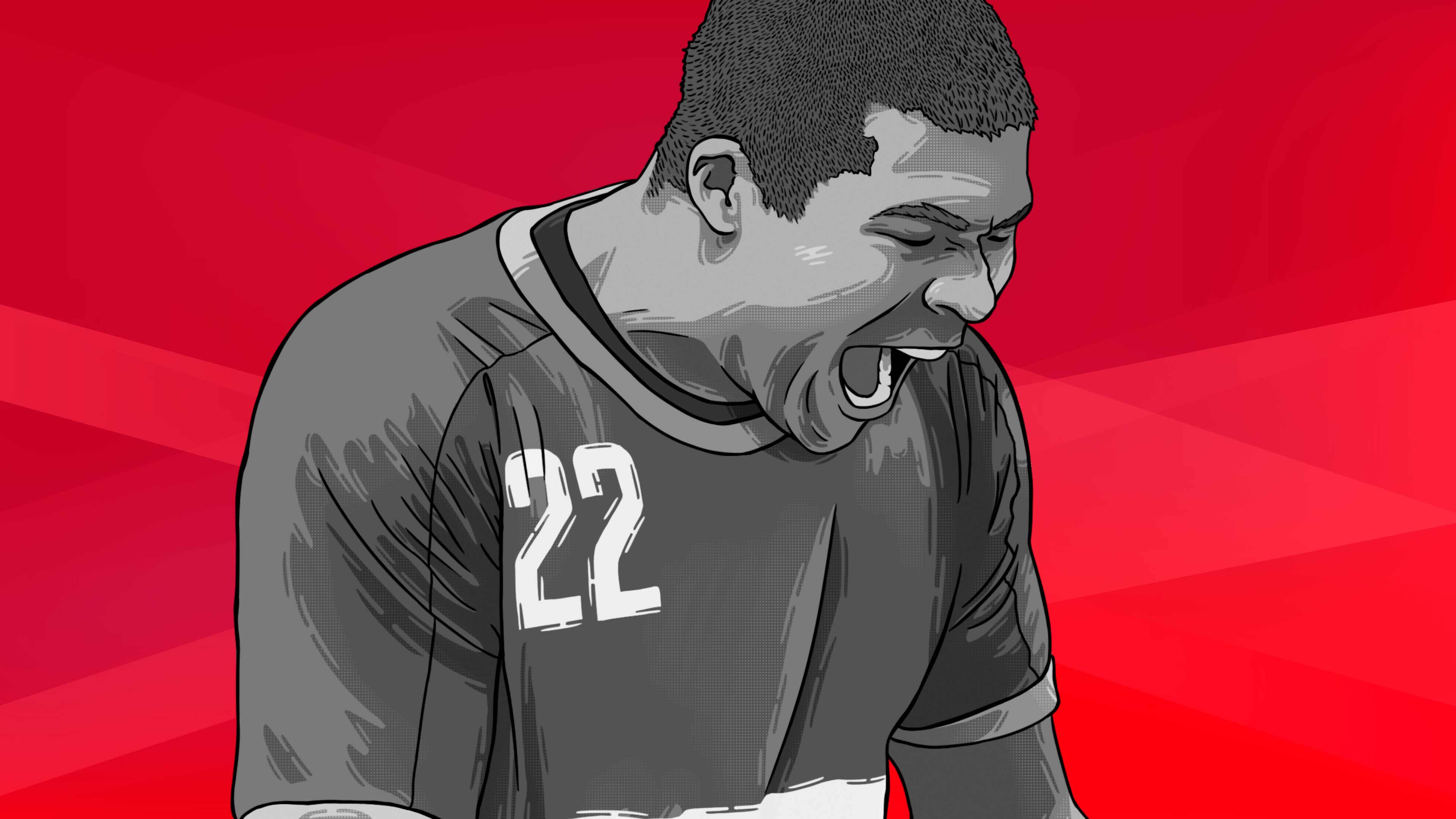 Ein gezeichenter SG Spieler auf roten Hintergrund