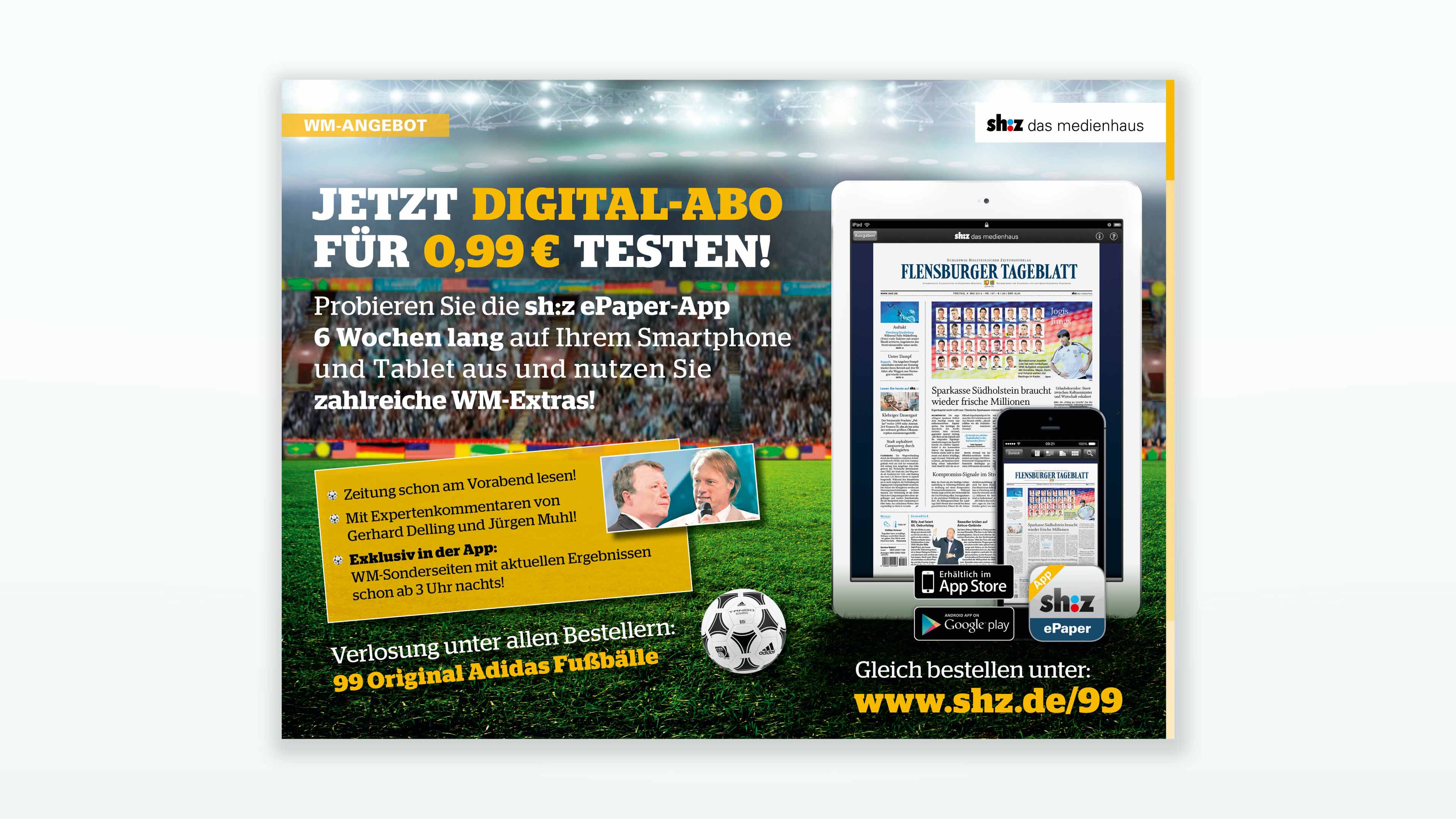 Werbung für shz mit Fussball Stadion als underlay