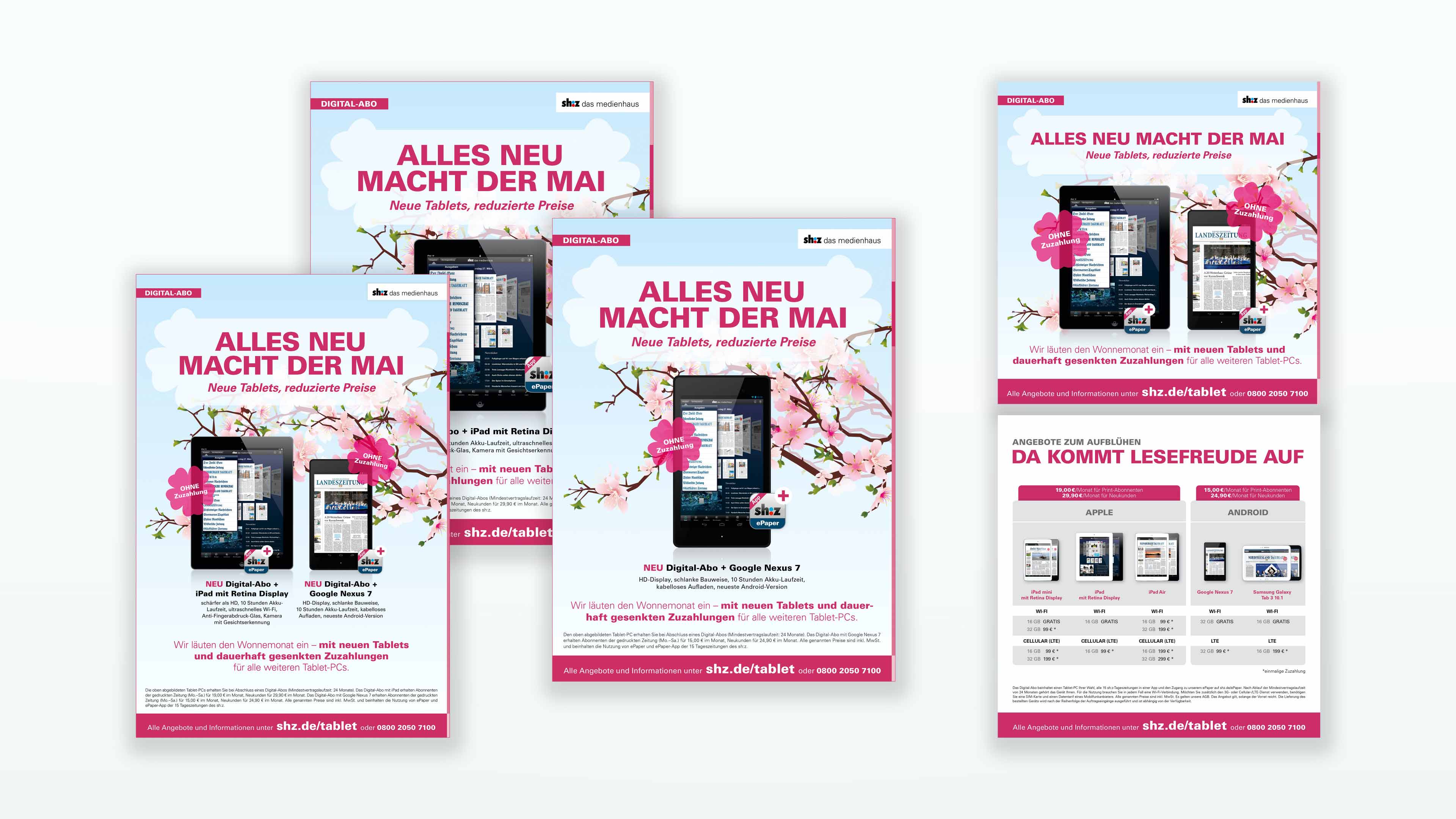 Werbung der shz mit rosanen Blüten