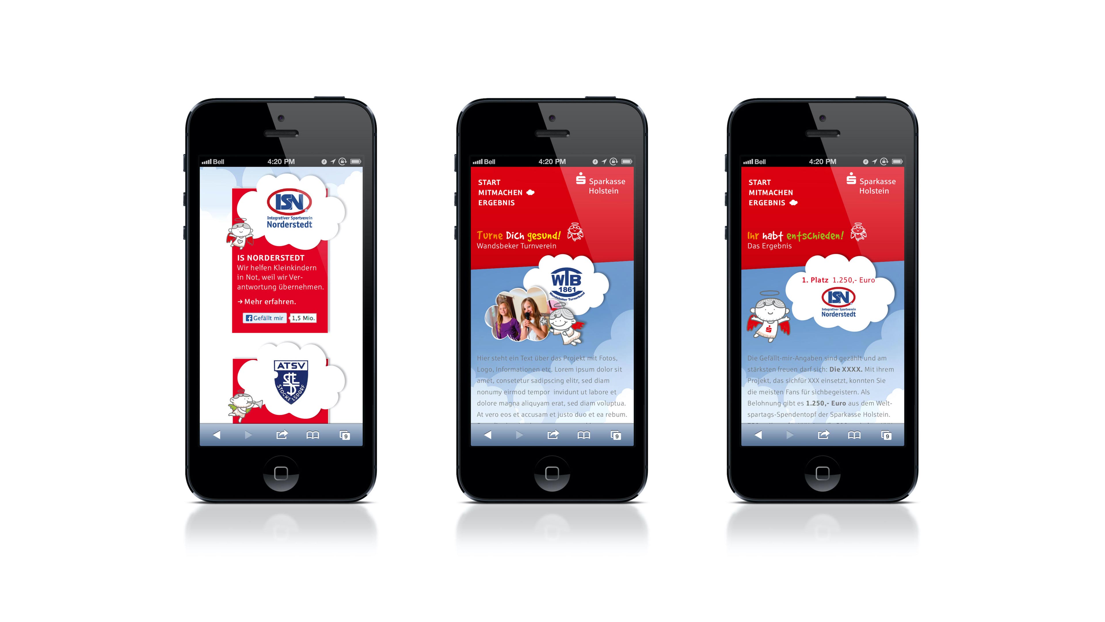 hochzwei_spho_slider_02.jpg Drei schwarze Smartphone mit geöffneter Sparkasse Holstein Seite