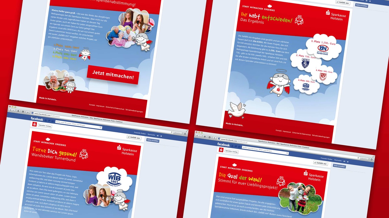 hochzwei_spho_slider_03.jpeg Vier Bildercollagen der Facebookseite der Sparkasse Holstein