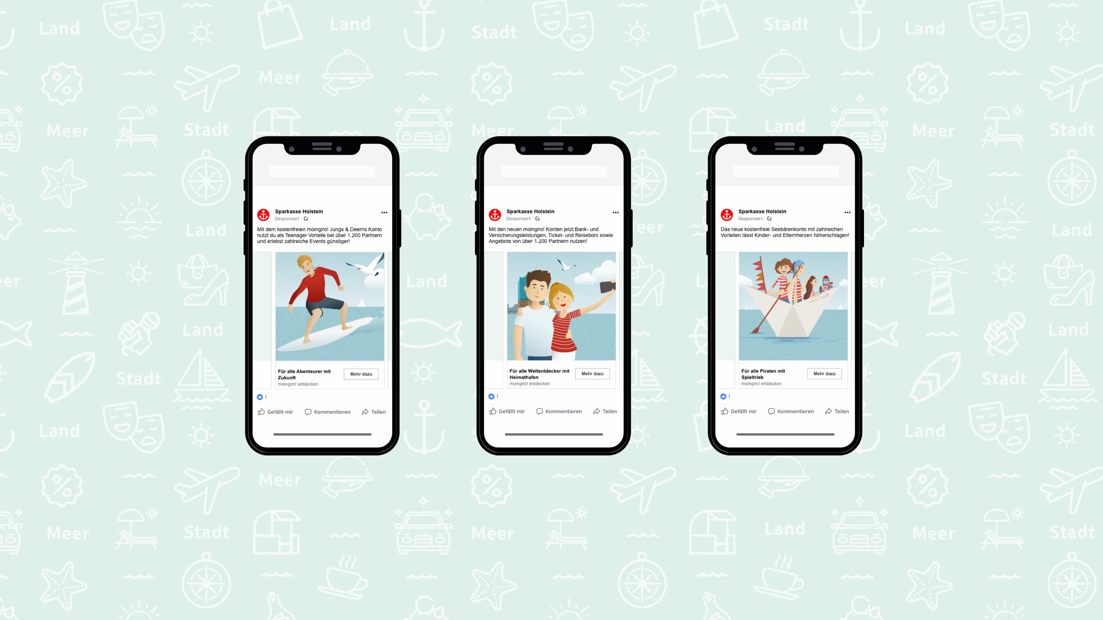 hochzwei_spho_slider_04.jpg Drei Smartphones mit Facebookbeiträgen der Sparkasse Holstein