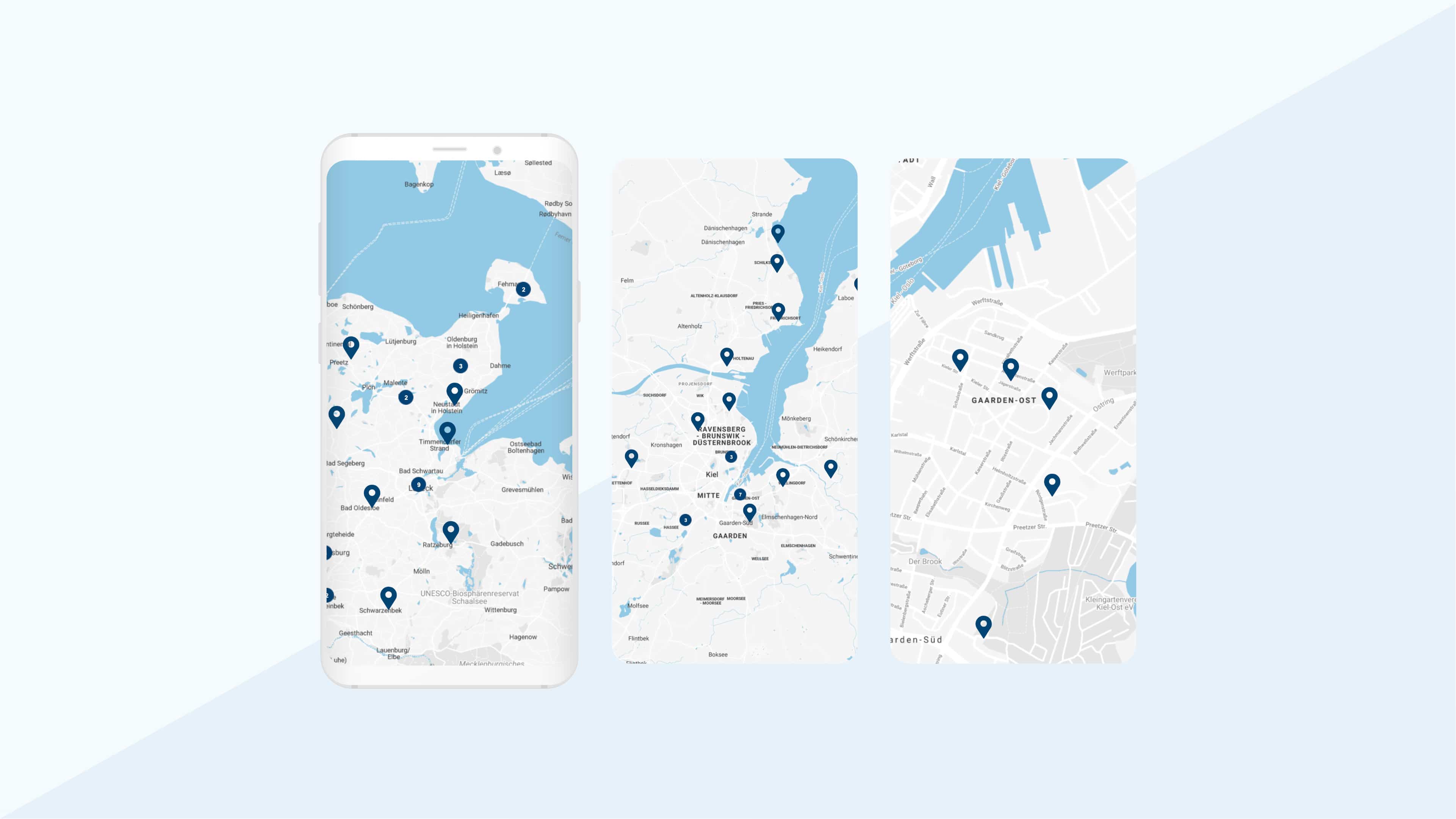 Drei Standortkarten der lsv von Kiel 