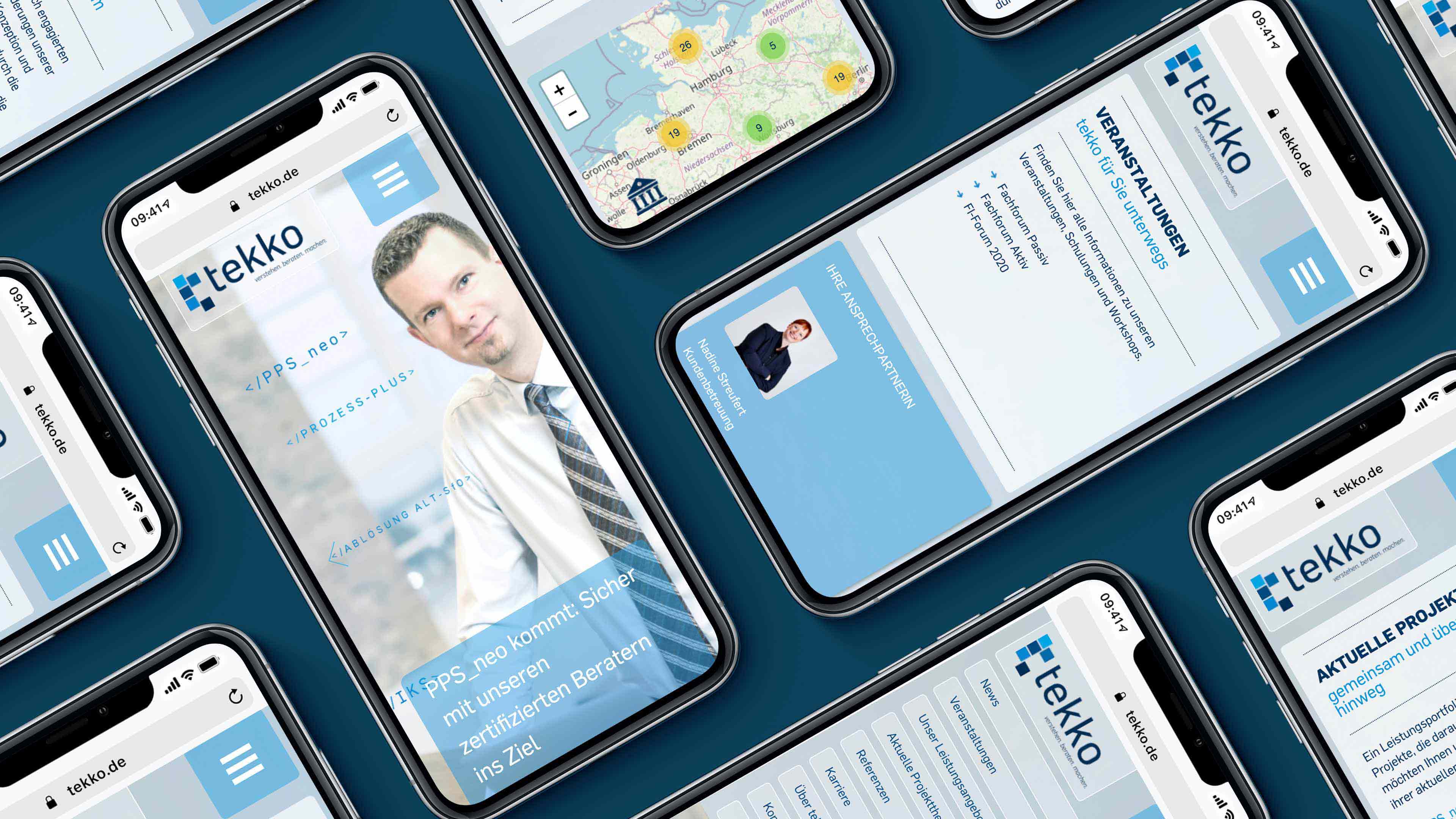 Viele Mobile Ansichten der Tekko Homepage
