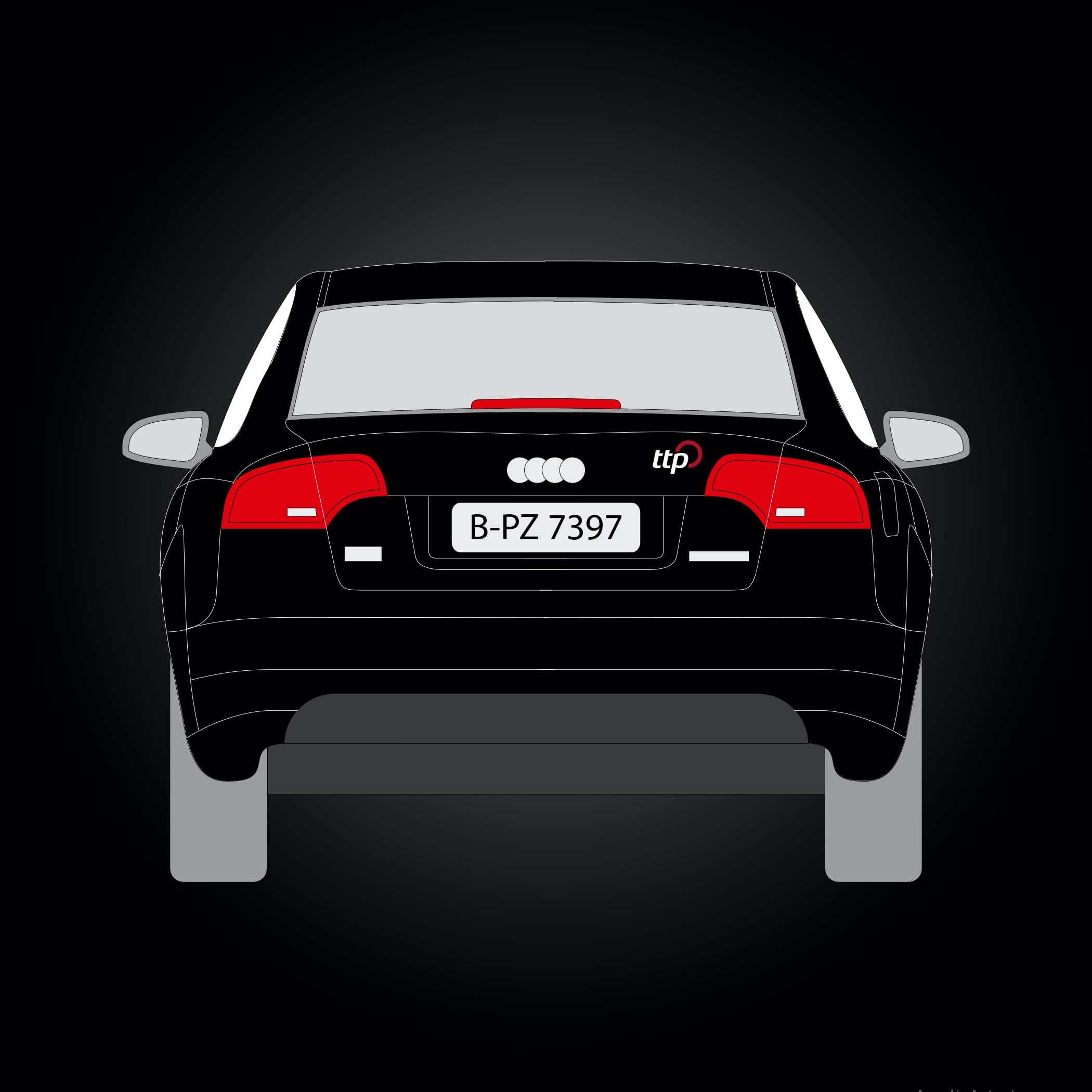 hochzwei_ttp_teaser_05.jpg Illustrierte Rückseite von einem schwarzen Auto