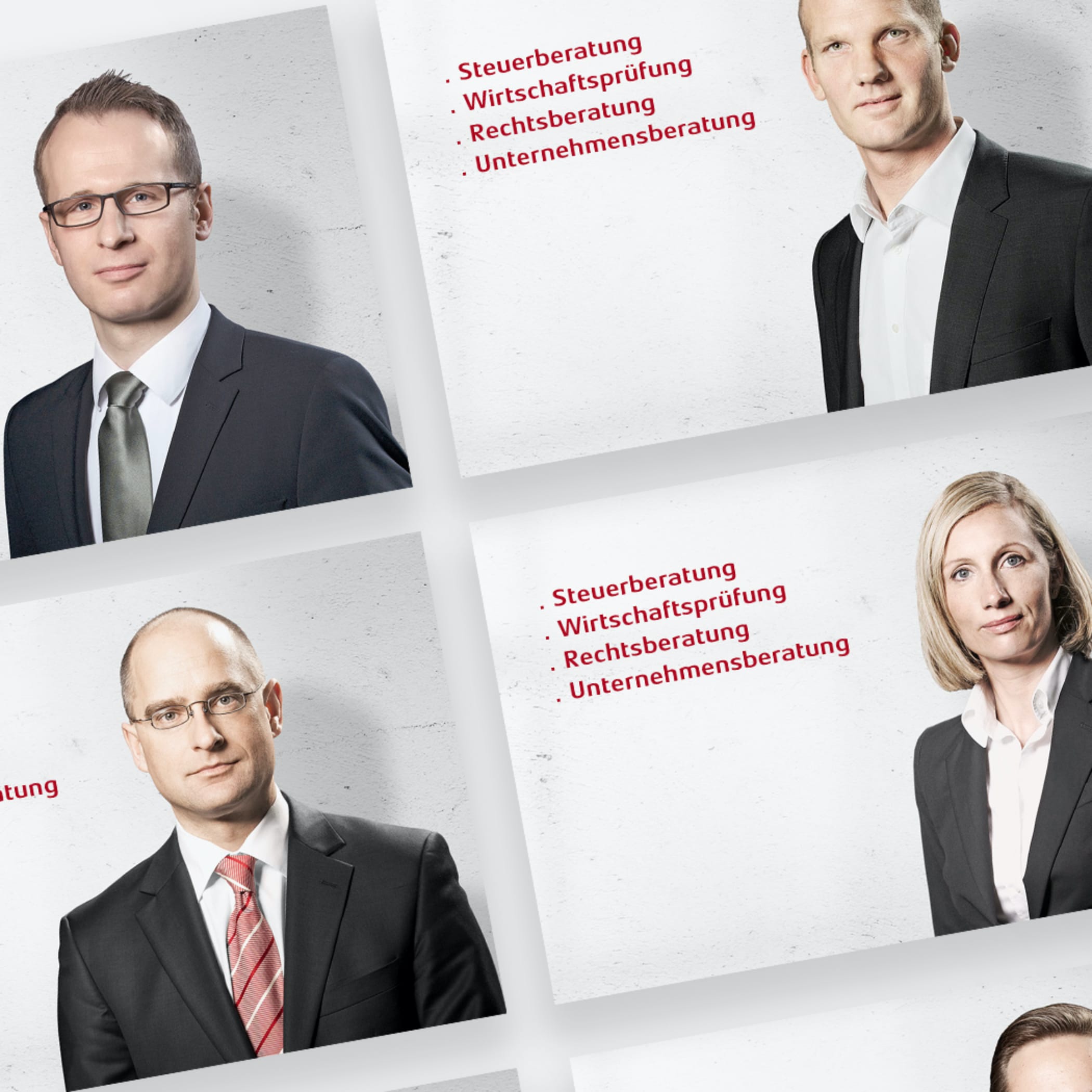 hochzwei_ttp_teaser_07.jpg Vier Mitarbeiterporträts von ttp mit roter Schrift