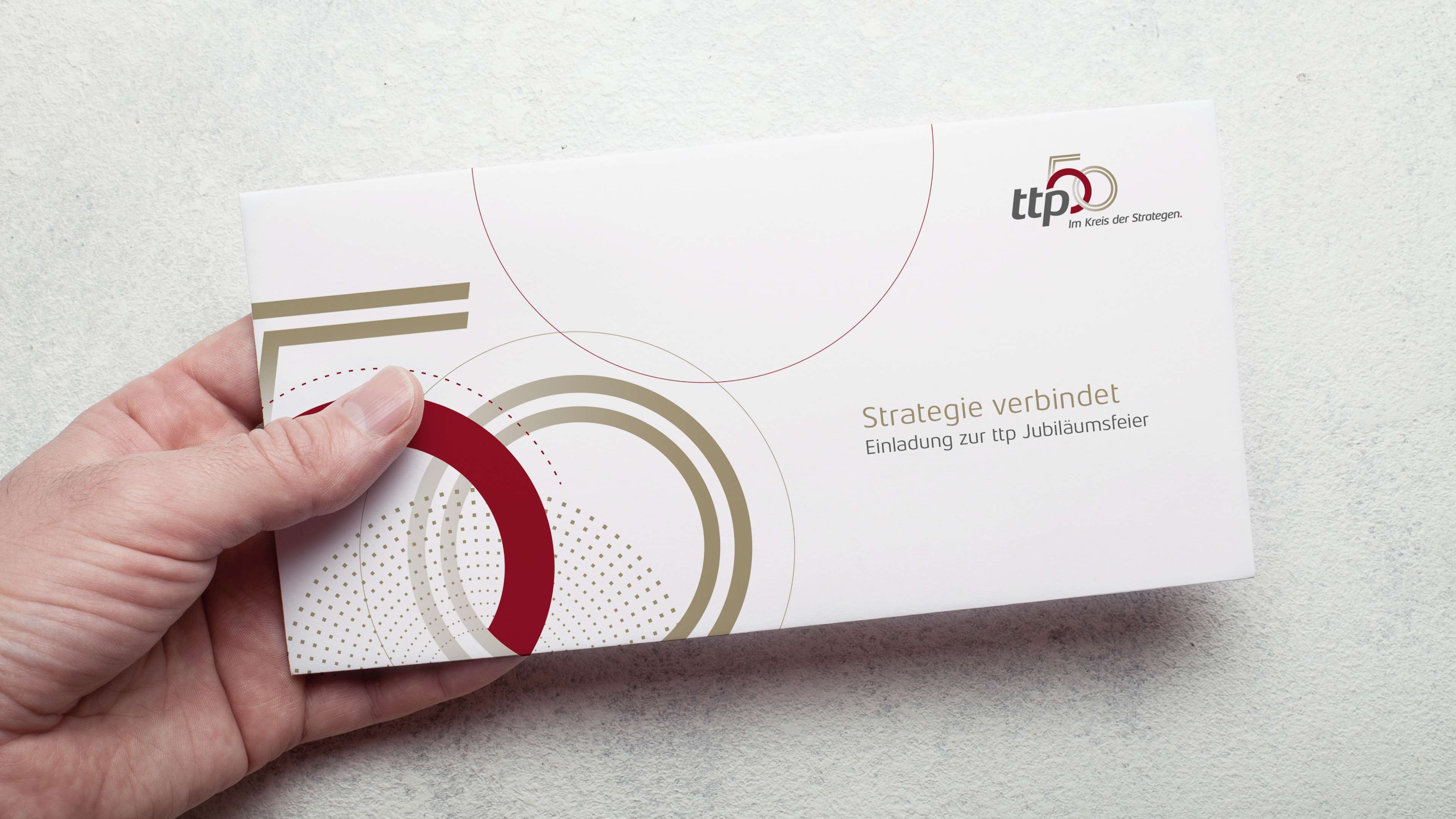 Einladungskarte zur ttp Jubiläumsfeier (Deckblattansicht)