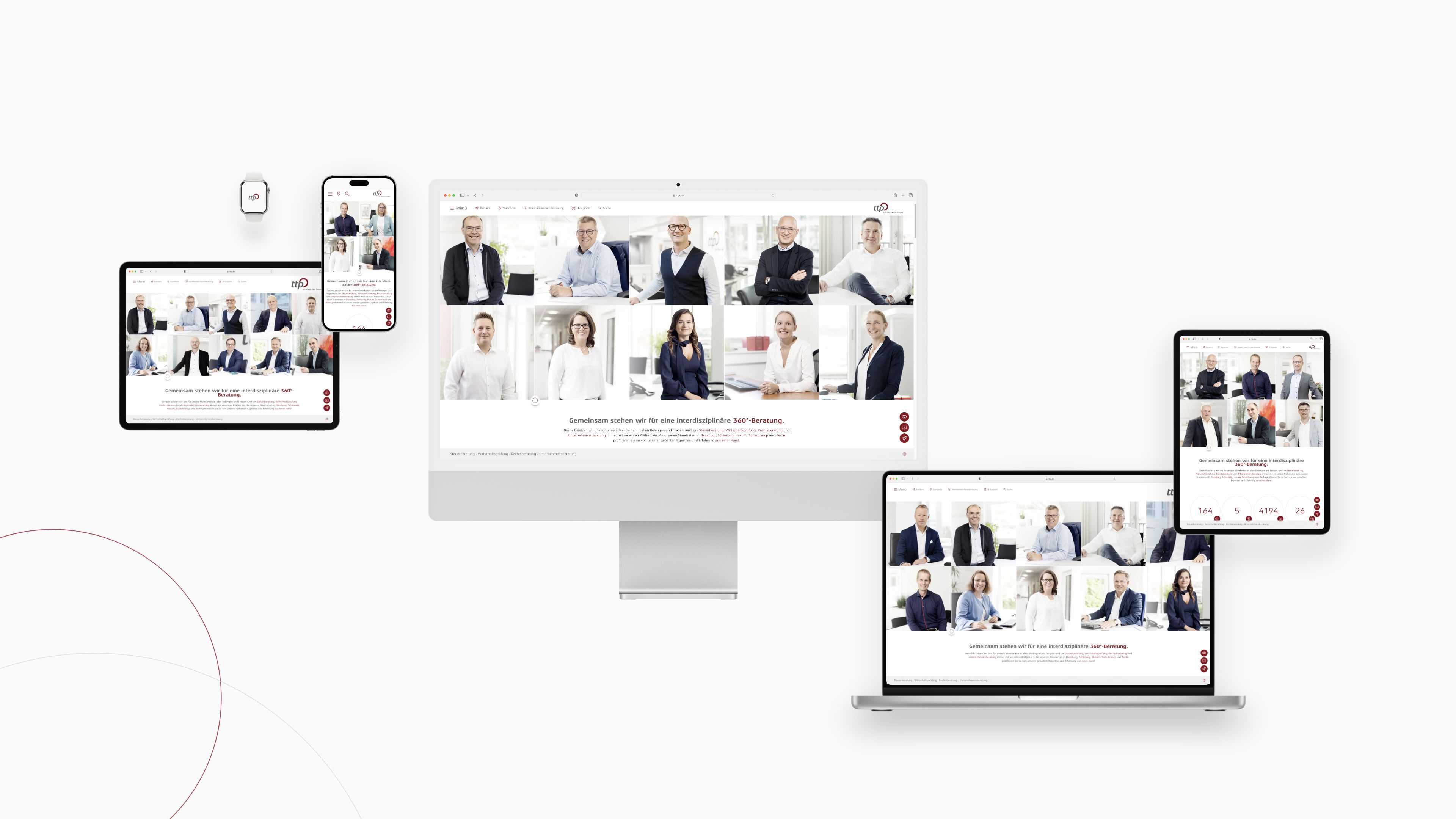 Fünf digitale Ansichten der ttp Homepage