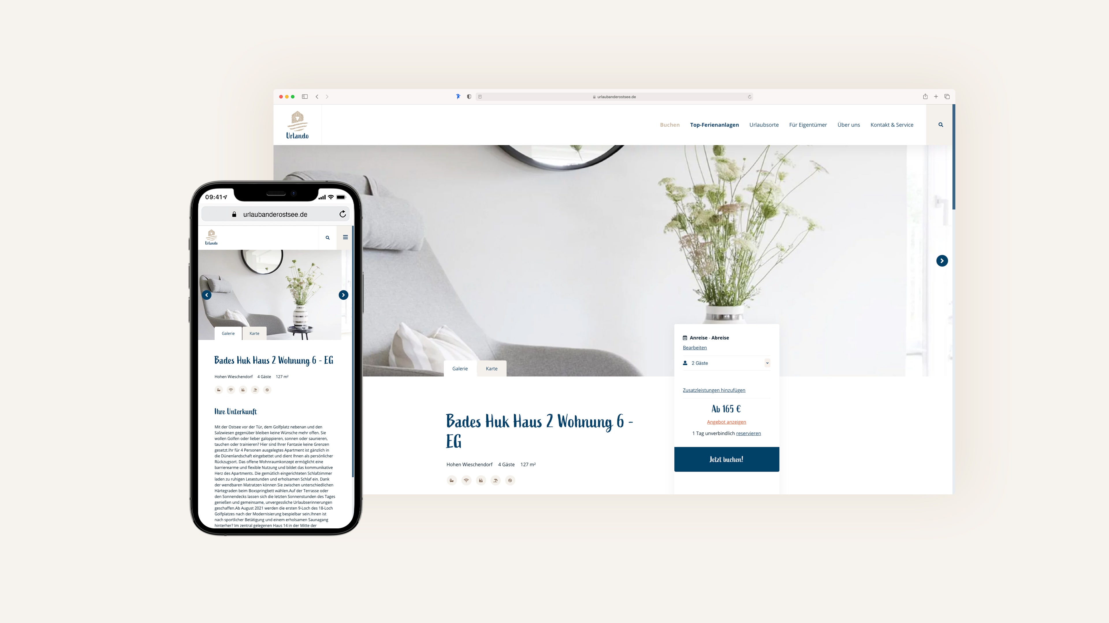 Hotelzimmer auf Urlando in Desktop Ansicht