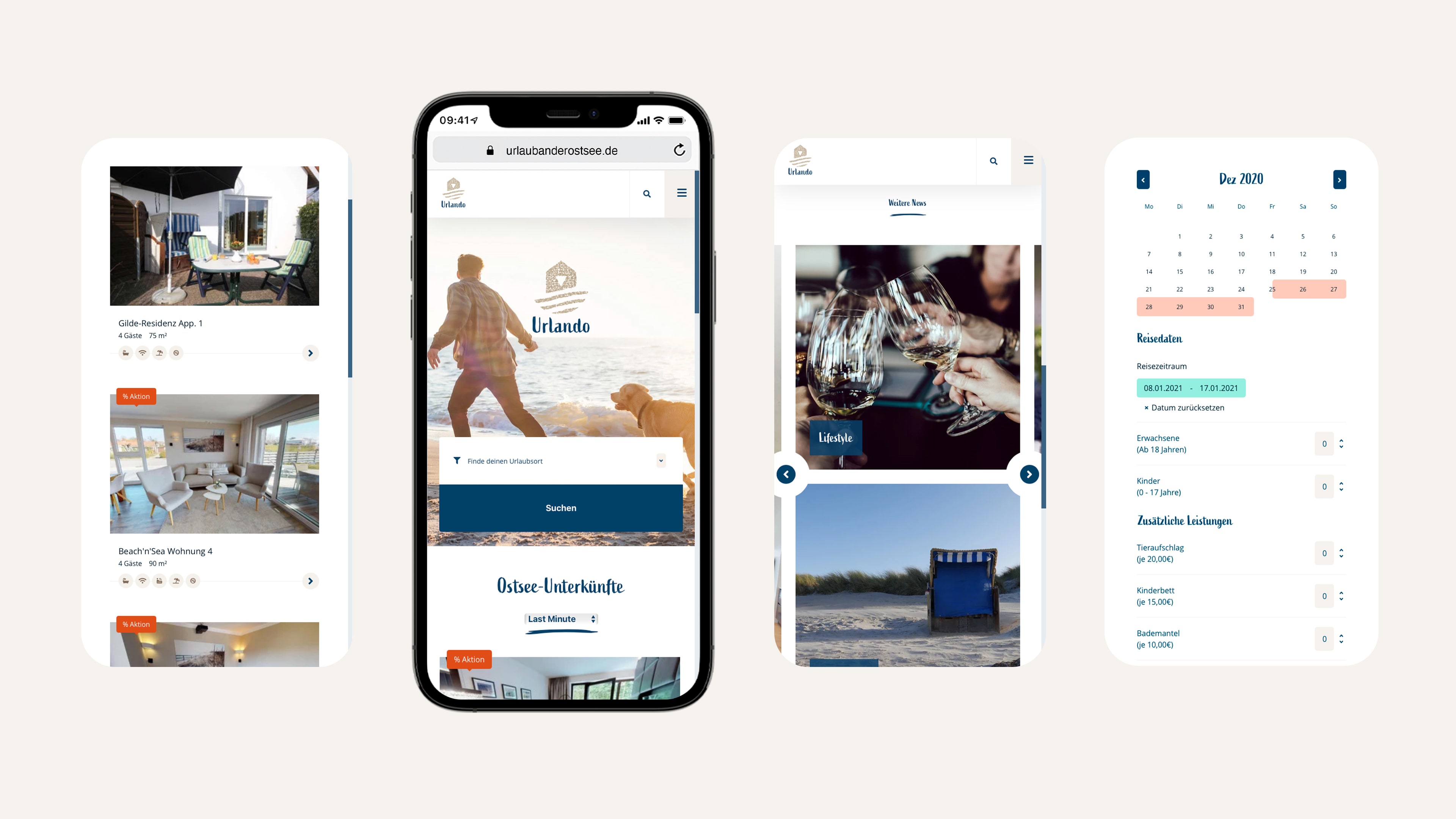 Buchungsportal auf Smartphone von Urlando