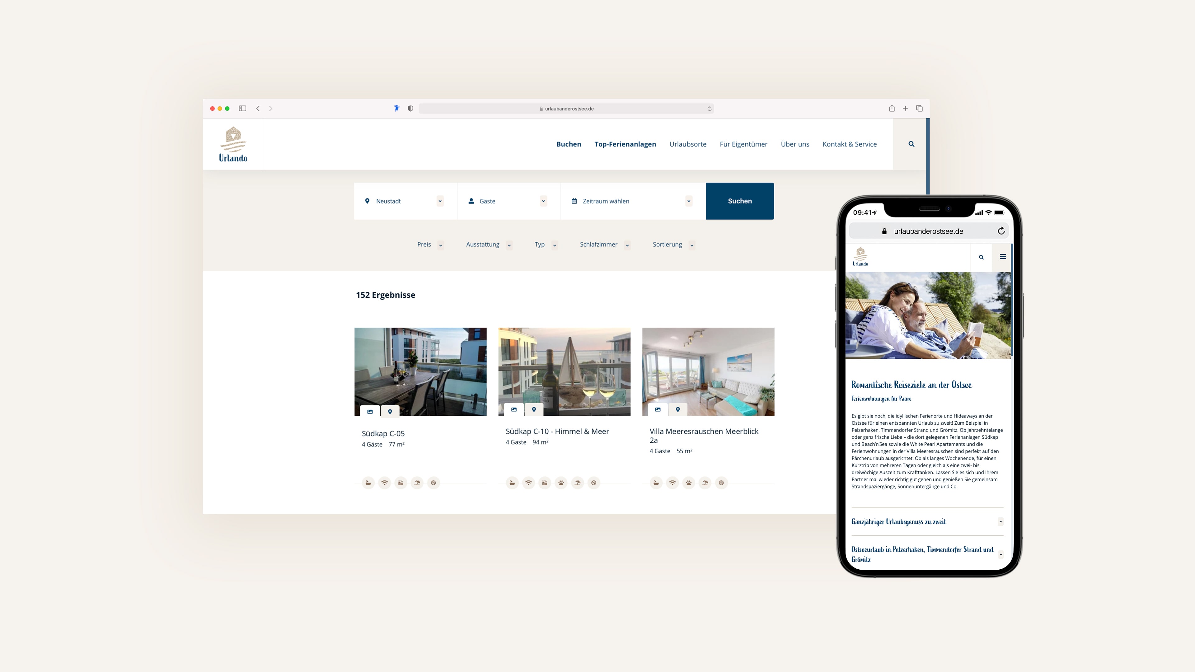Urlando Homepage in digitaler Ansicht