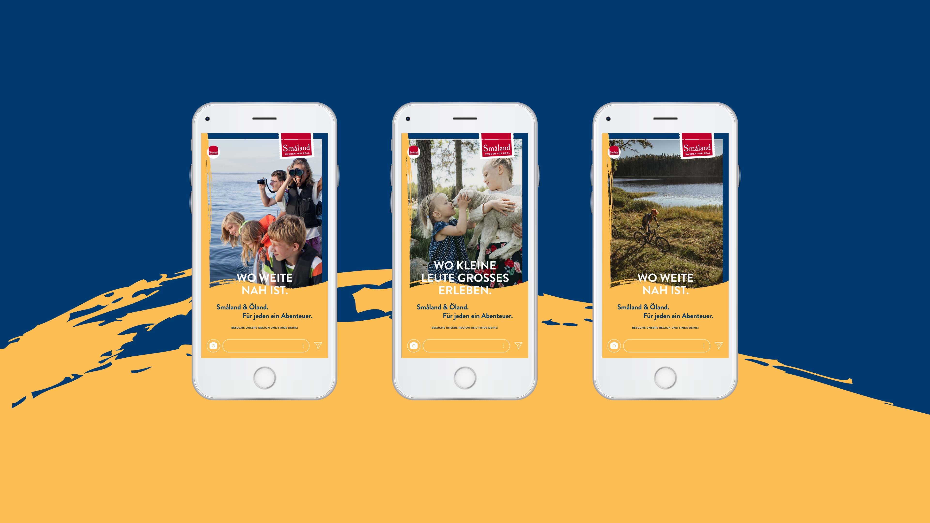 Drei Handys mit Bildern von Smaeland