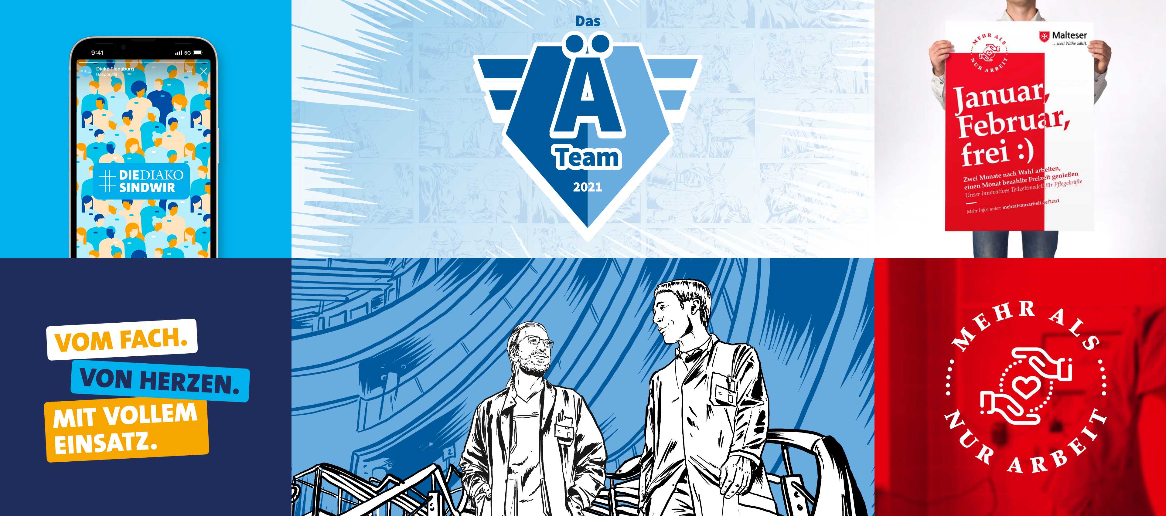 Recruiting-Kampagnen von HOCHZWEI: Diako, Westküstenklinikum, Malteser, u.v.m.