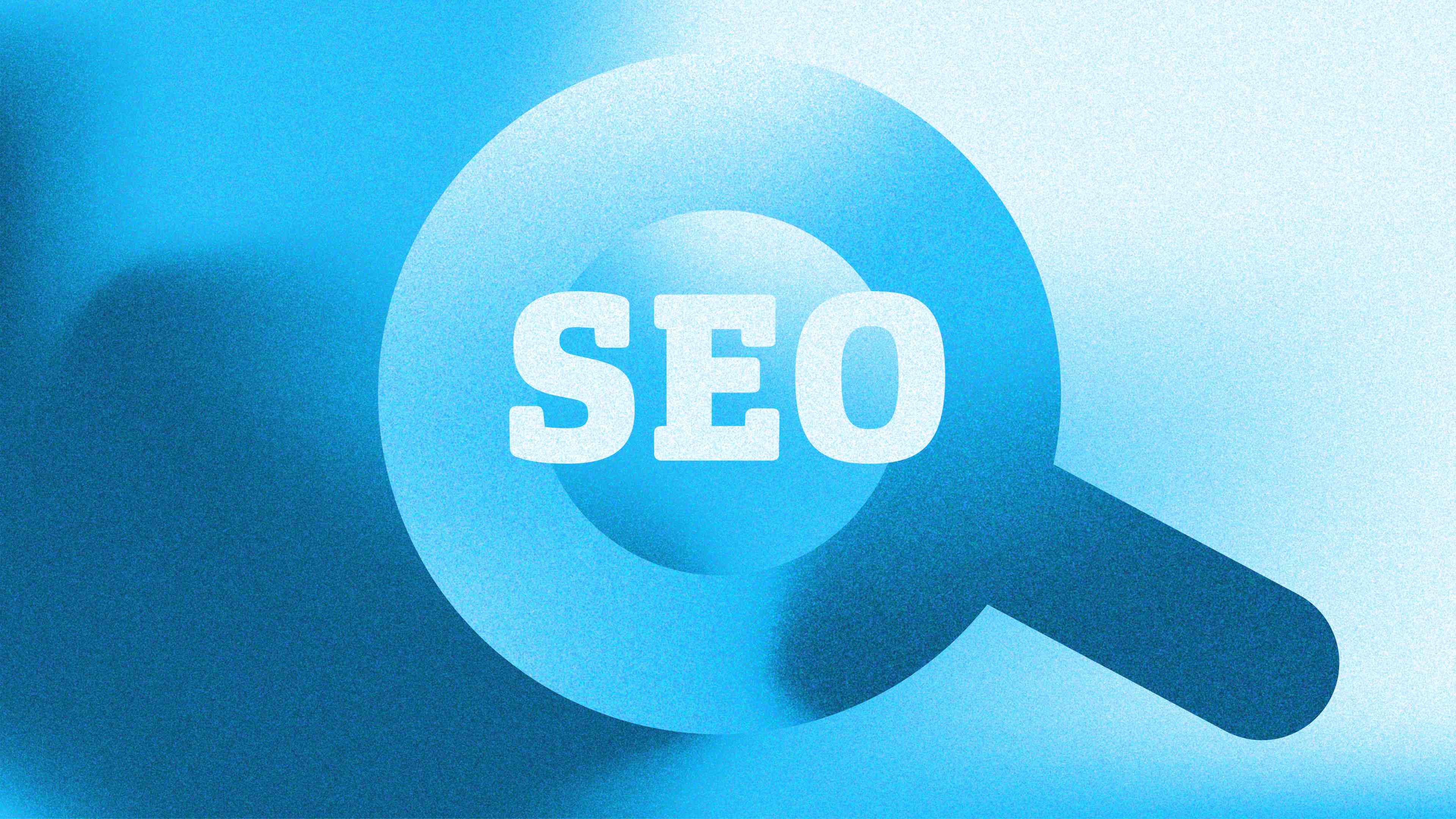 Ein Lupensymbol in blau in dem groß SEO steht